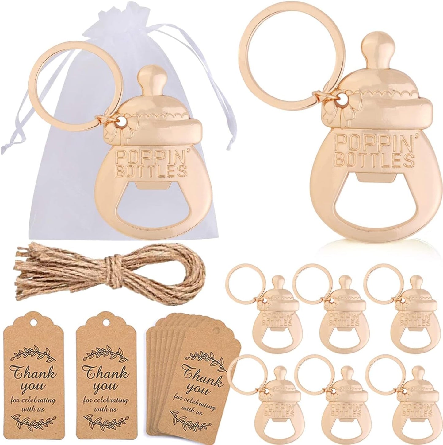 40 Pack Baby Bottle Opener Baby Shower Party Favor Opener Cute Baby Bottle Shaped Bottle Opener Baby Shower Souvenirs Gifts for Guest Wedding Favor Kids Birthday Party Decor (Poppin Keychain Style)