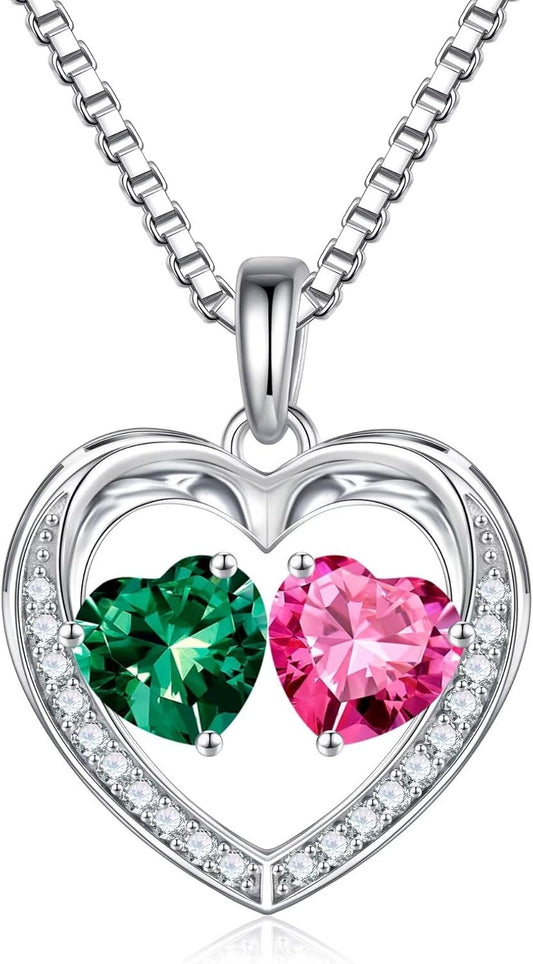 Iefil Birthstone Jewelry for Women - 925 Sterling Silver Birthstone Necklace, Anniversary Birthday Gifts for Women, Jewelry Gifts for Her Wife Mom Daughter