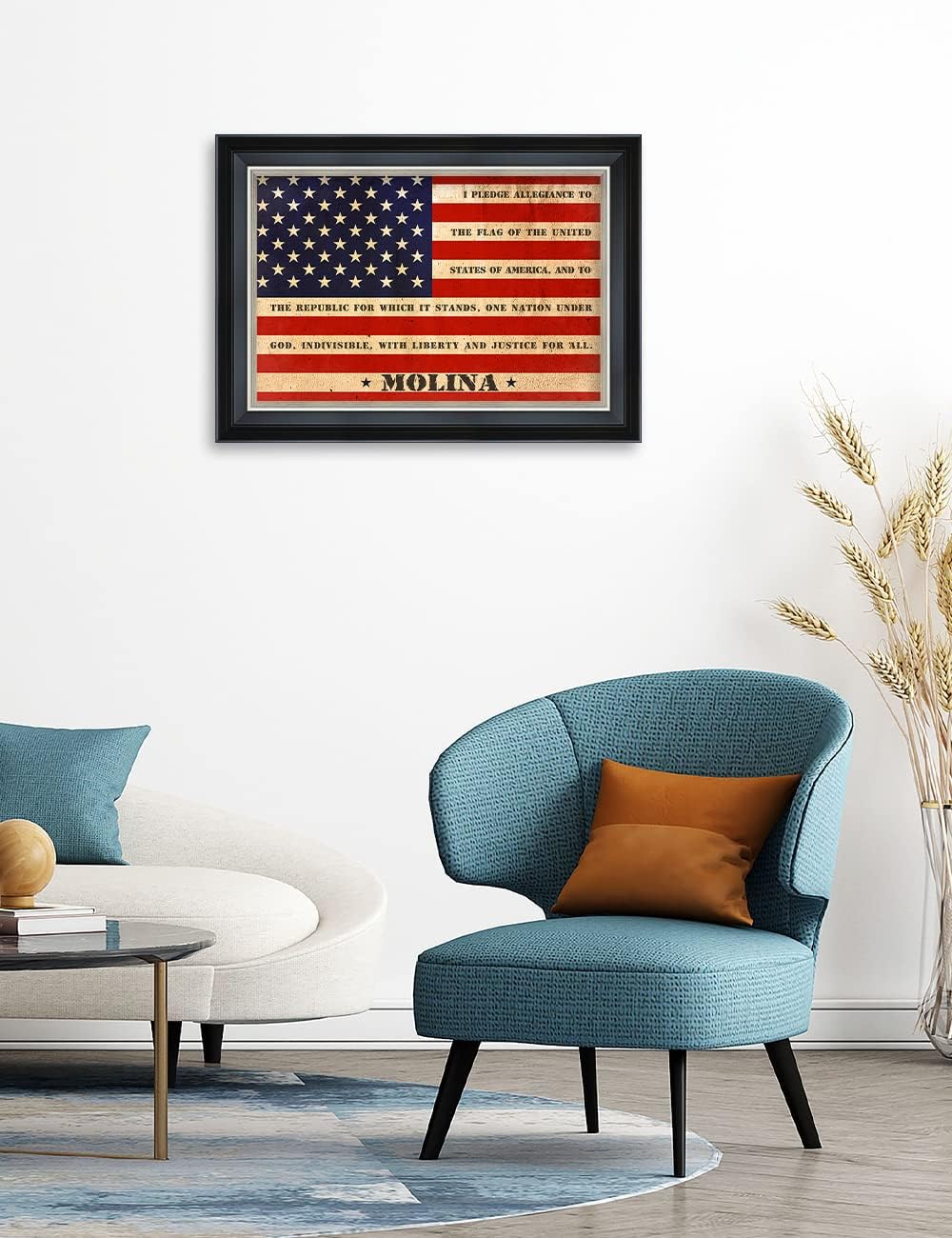 IPIC - American Flag Personalized Framed Wall Art with Names and Date on, Giclee Prints with Solid Wood Frame, Customized Gift and Memorial Gifts for Wedding Anniversary.