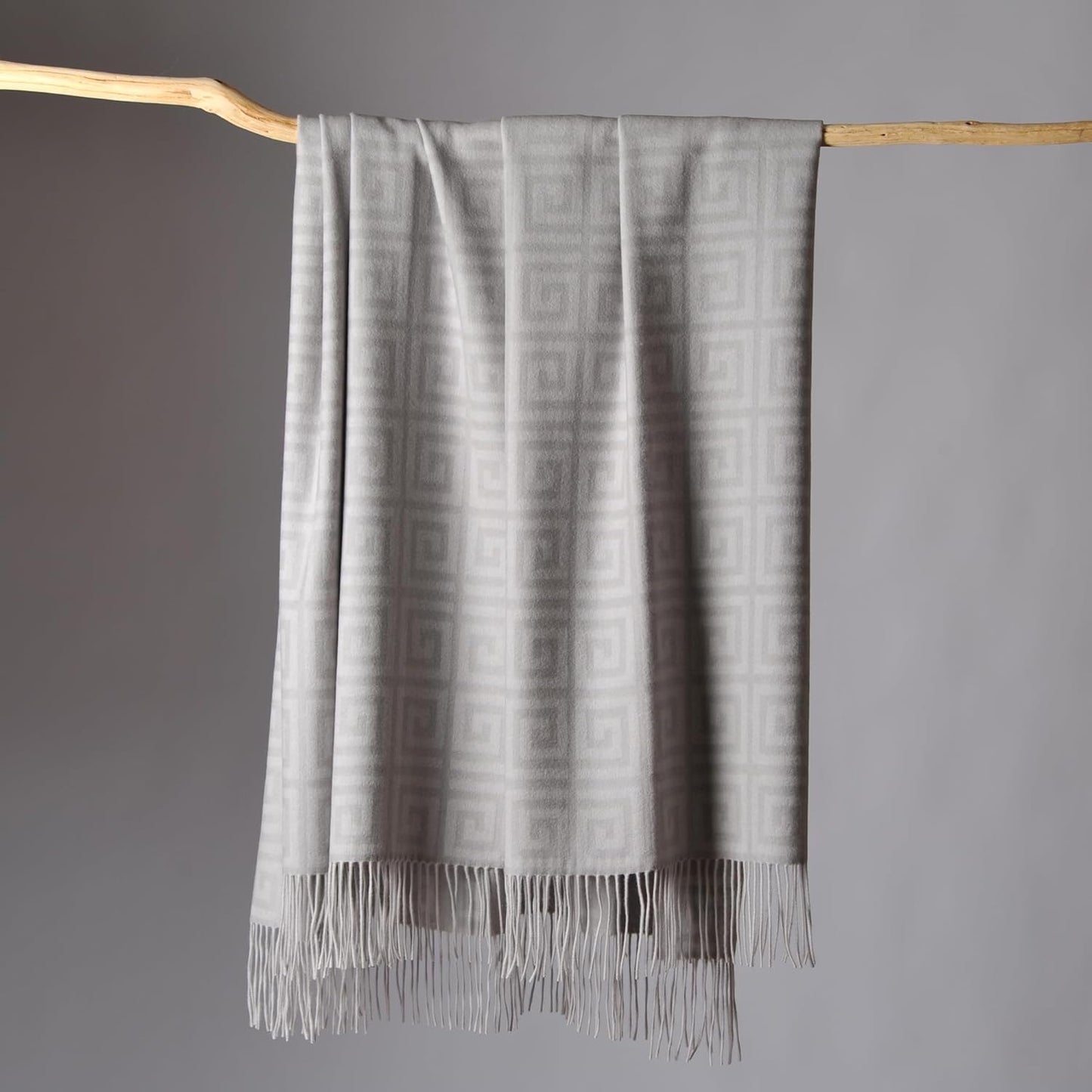 CUDDLE DREAMS Premium Cashmere Throw Blanket with Fringe, Luxuriously Soft (Greek Key)