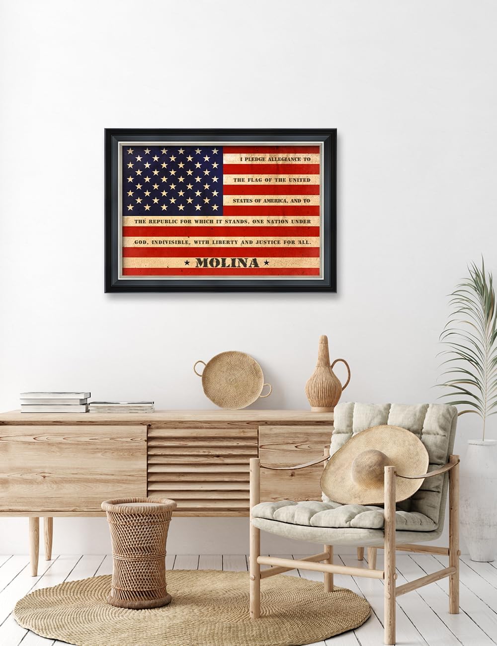 IPIC - American Flag Personalized Framed Wall Art with Names and Date on, Giclee Print with Solid Wood, Custom Gifts for Wedding Anniversary. Total Framed Size: 27.25" W x 19.25" H