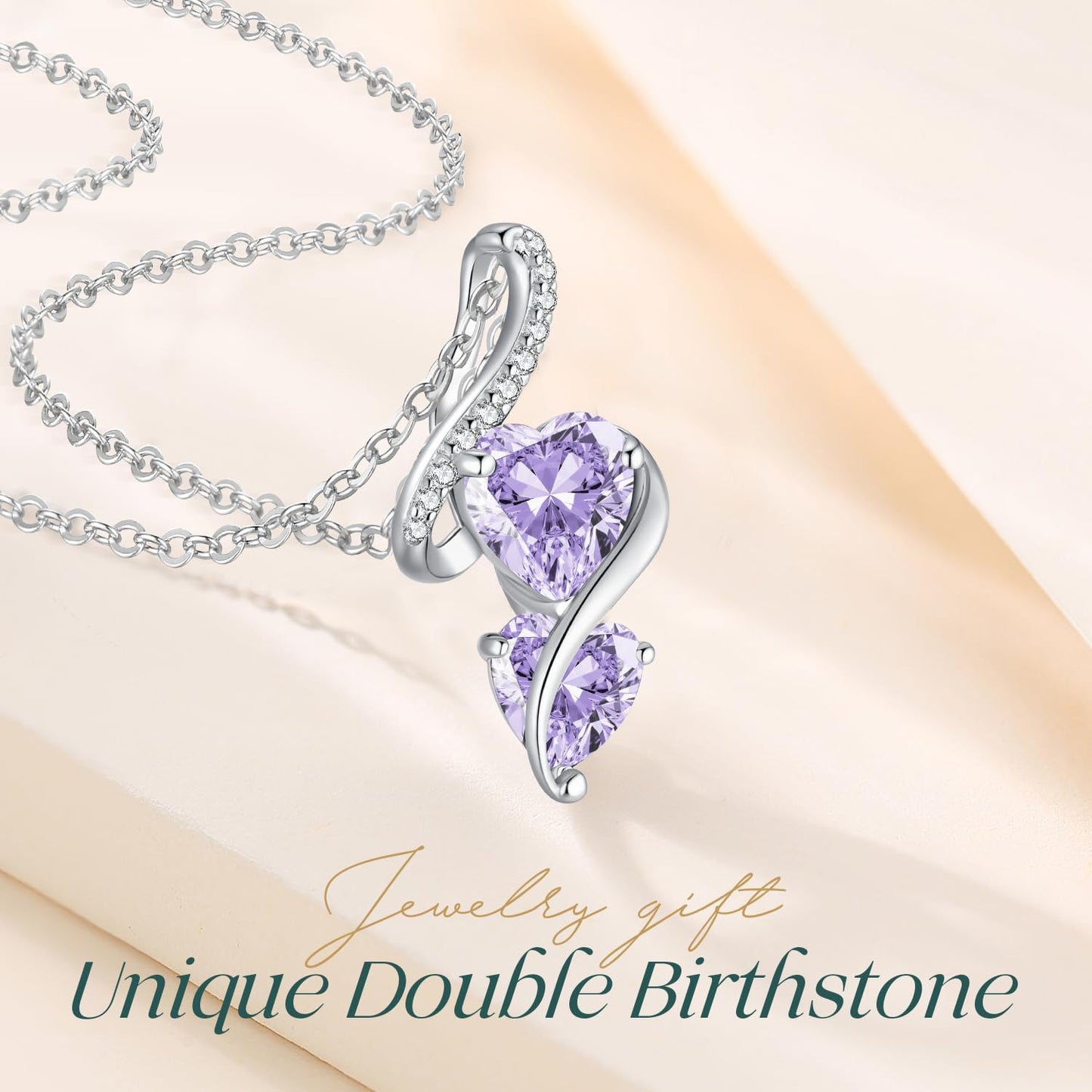 LOUISA SECRET Unique Double Heart Necklace Gifts for Wife Women, 925 Sterling Silver Tiny Birthstone Pendant Jewelry Gift for Her Girlfriend Mom Valentine's Day Anniversary Mother's Day Birthdays & Christmas