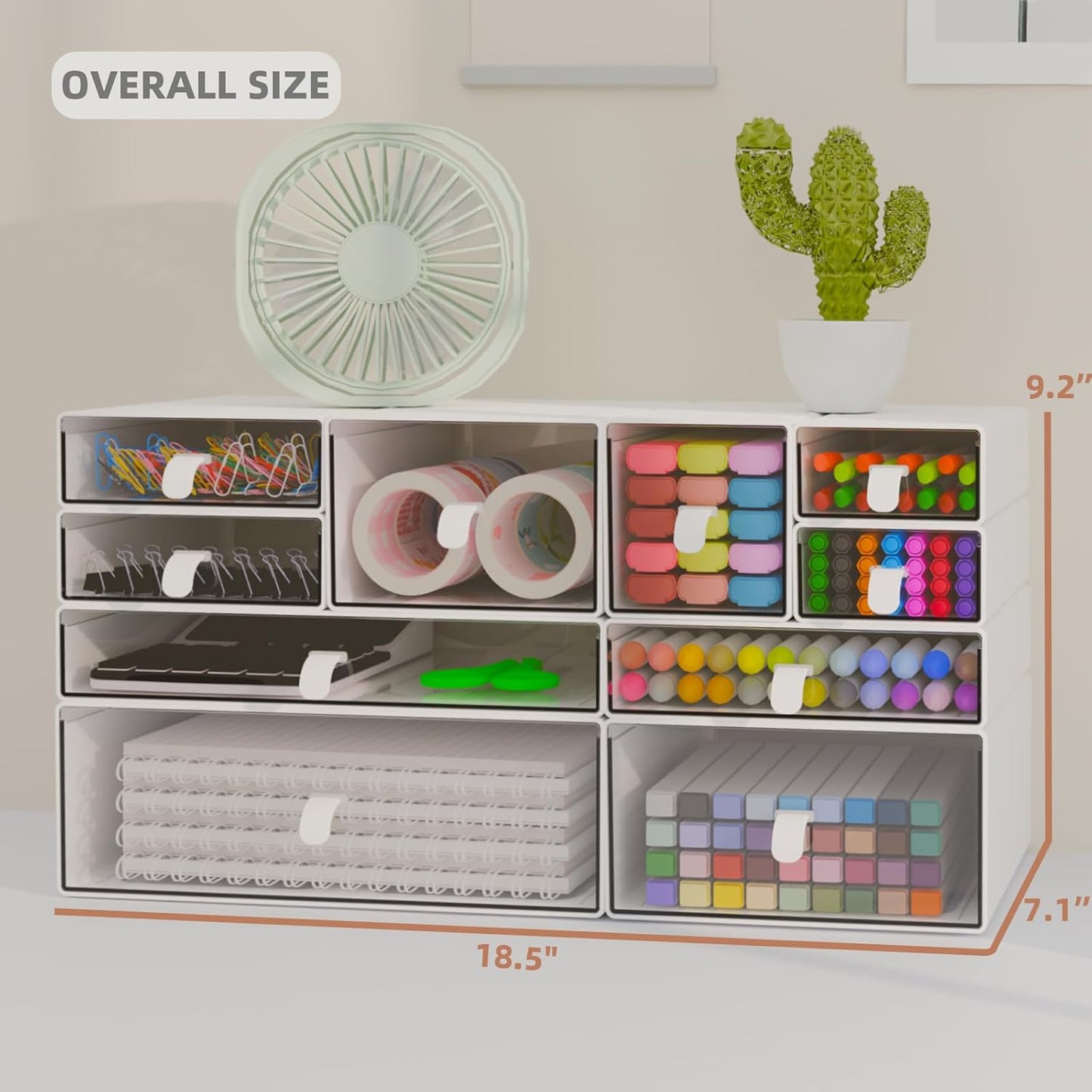 Yashong Desk Organizer Set, White & Clear Stackable Dustproof Storage Boxes for Desktop, Office, DIY Craft & Vertical Space Saving, Perfect for Makeup, Stationery, Jewelry Organization