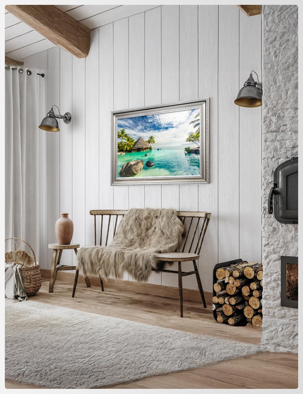 IPIC - "Tropical Memories Personalized Framed Wall Art, Custom Beach Canvas Print with Solid Wood Frame, A Personalized Gift with Name and Date for Couple, Wedding, or Anniversary