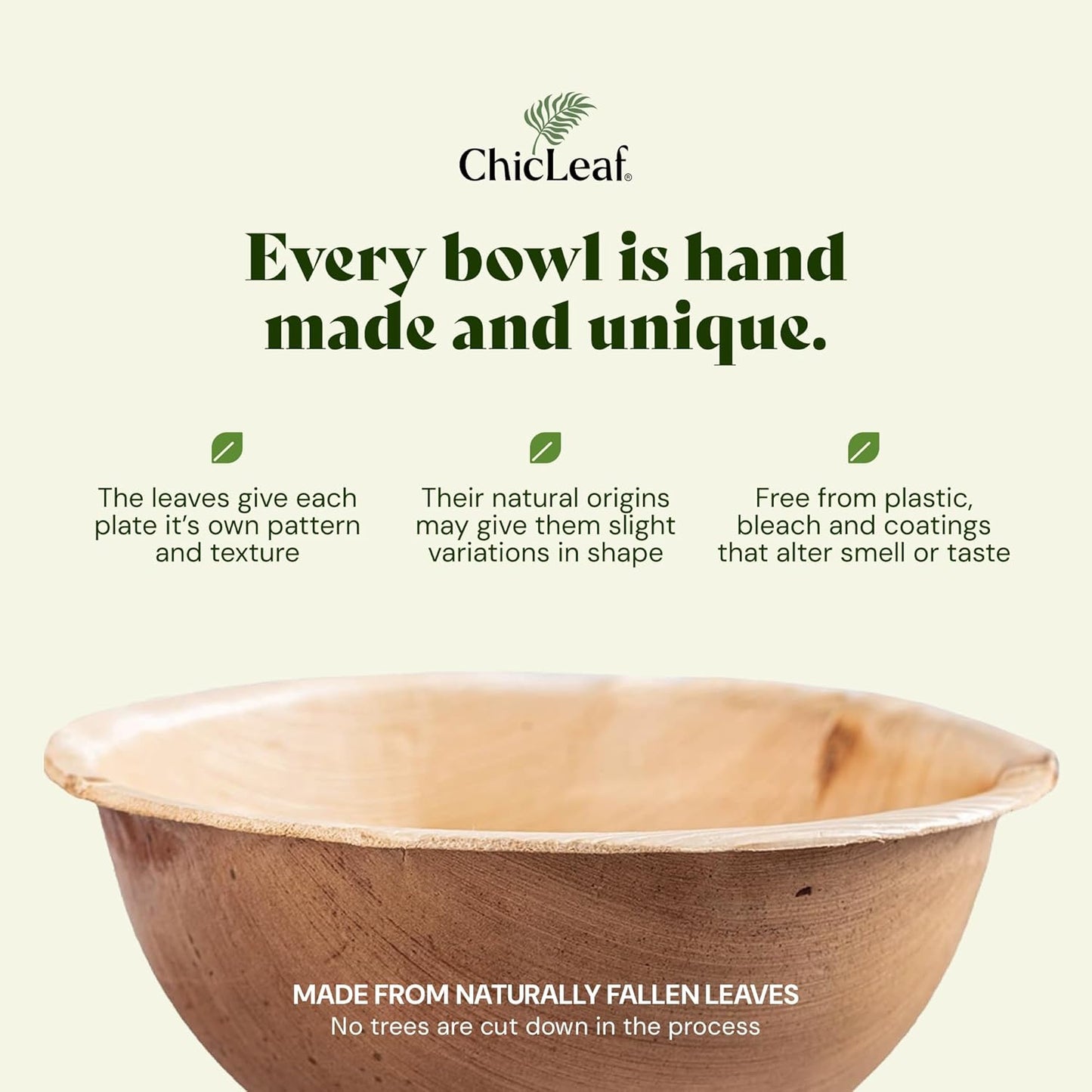 Chic Leaf Palm Leaf Bowls - Mini Disposable Bamboo Bowls for Parties, Event Appetizers - Biodegradable & Compostable Party Supplies (3'' Round - 50 Pack) - Bamboo Bowl