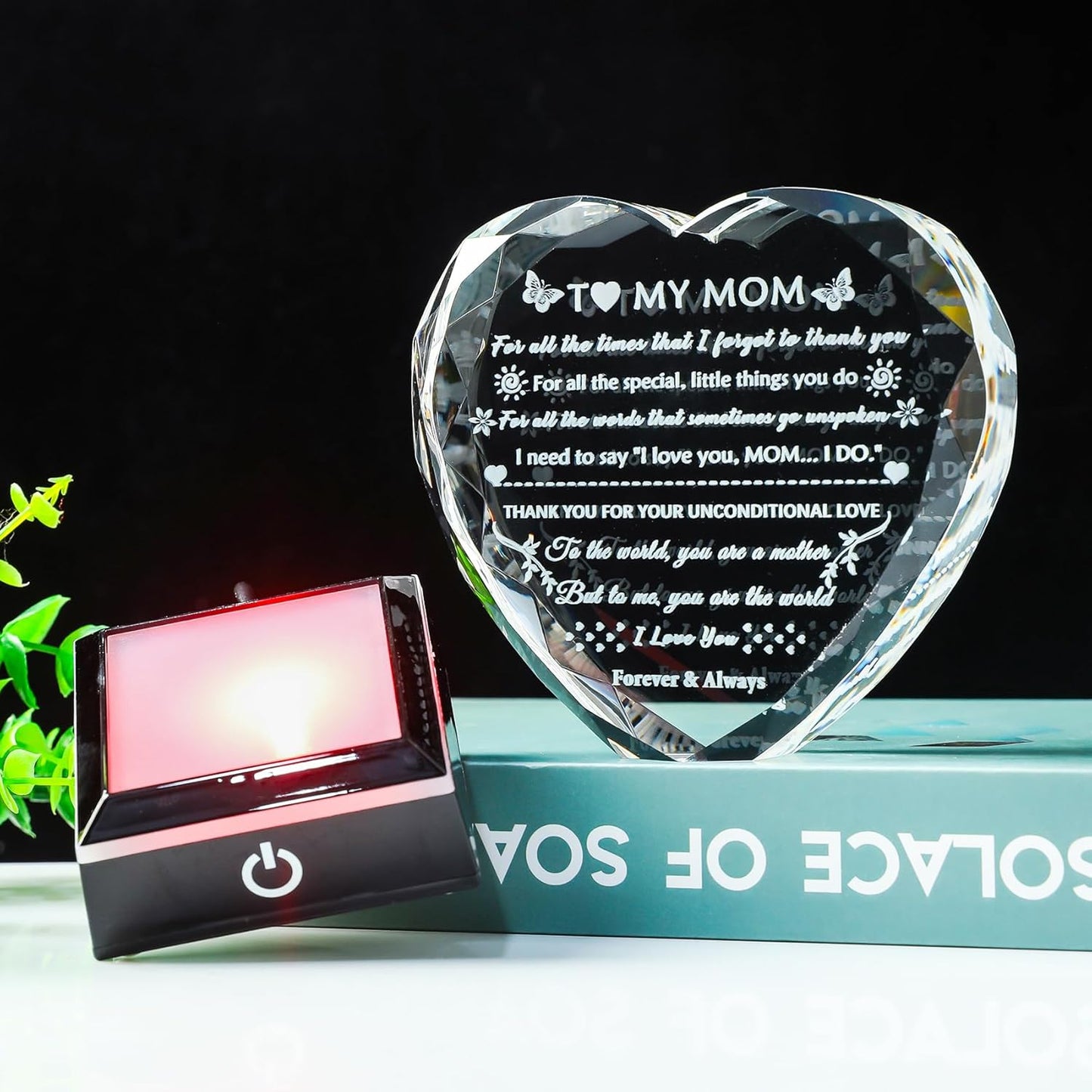 YWHL Gifts for Mom from Daughter Son, Birthday Gifts for Mom Who has Everything, To My Mom Gifts for Mother's Day Crystal Heart Keepsake with LED Base, Present for Mother on Christmas Valentine