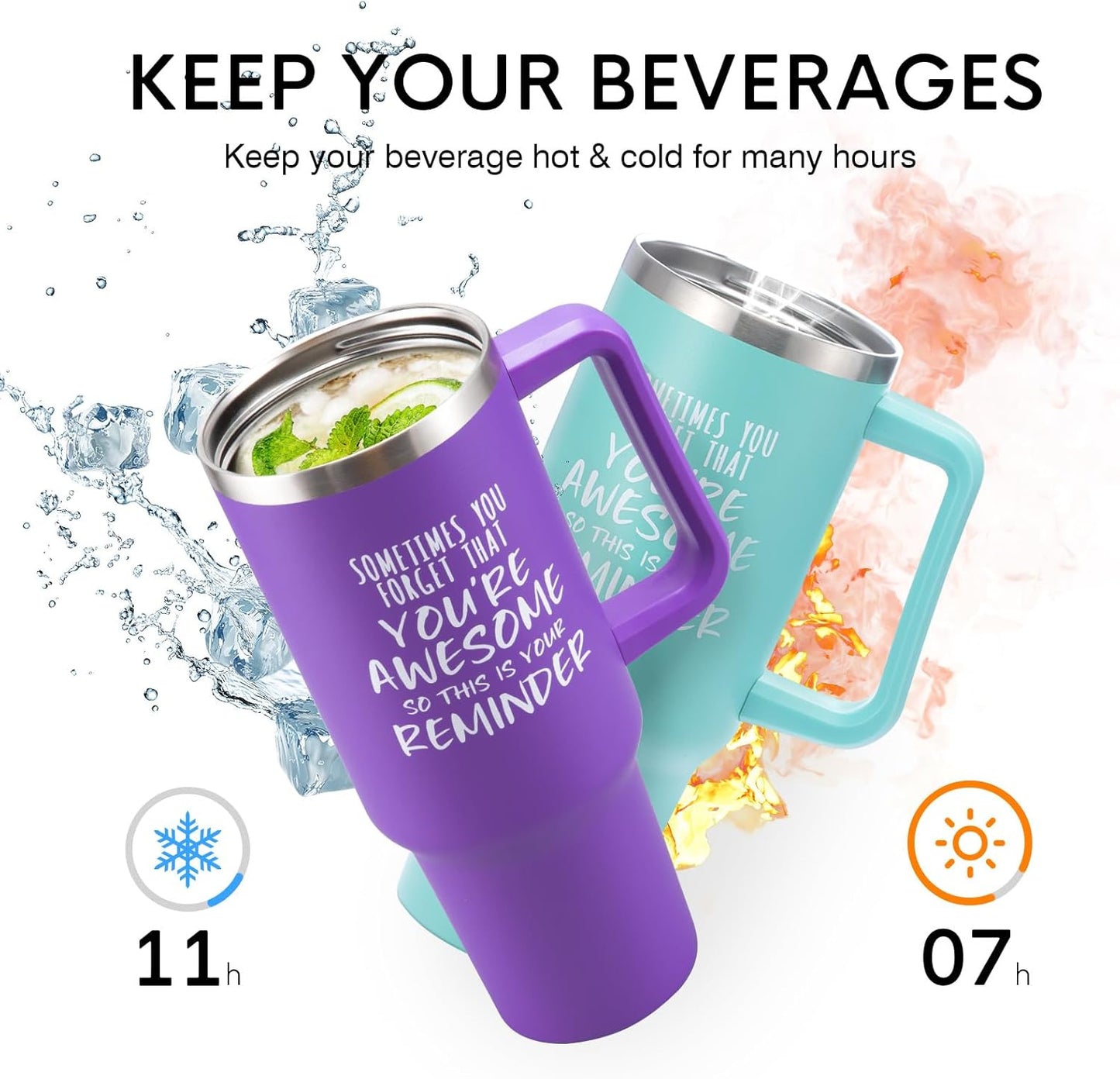 NOWWISH Gifts for Women, Sometimes You Forget You're Awesome 40 oz Tumbler with Handle and Straw, Birthday Gifts for Her Mom Wife Girlfriend and Sister - Purple
