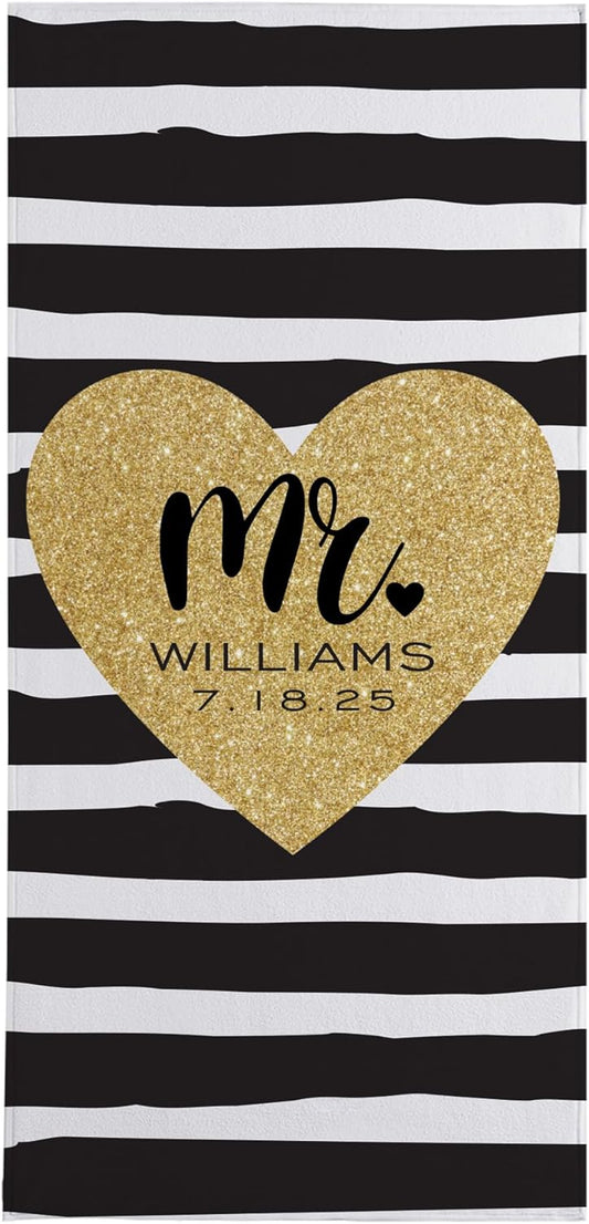 Let's Make Memories Personalized Beach Towel - for Couples - Newlyweds - Honeymoon - Destination Wedding - Custom Message - Standard Size - Just Married - Mr.