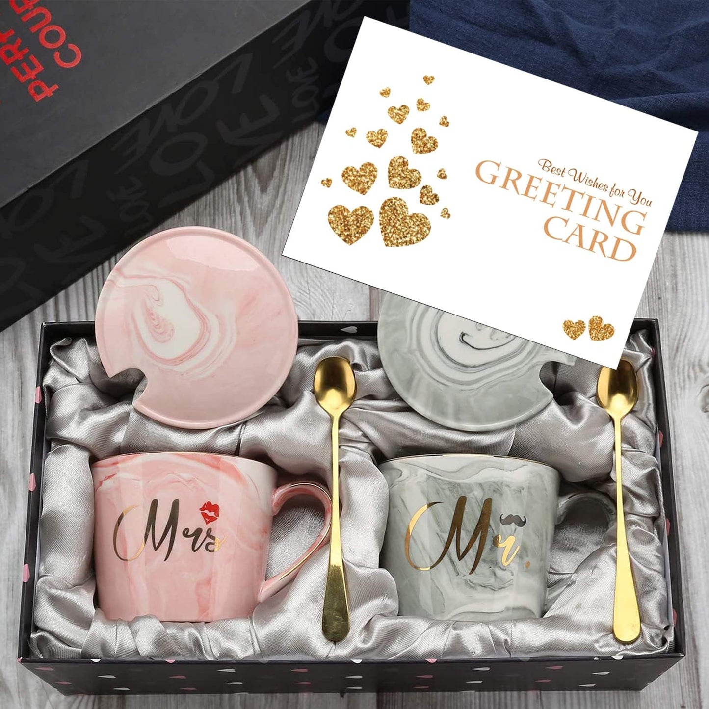 EXREIZST Mr And Mrs Couple Coffee Mugs Set- Wedding Gifts for Bride and Groom Mugs, His and Hers Gift Anniversary, Bridal Gifts for Engagement Birthday Party - Married Couples Ceramic Marble Cups