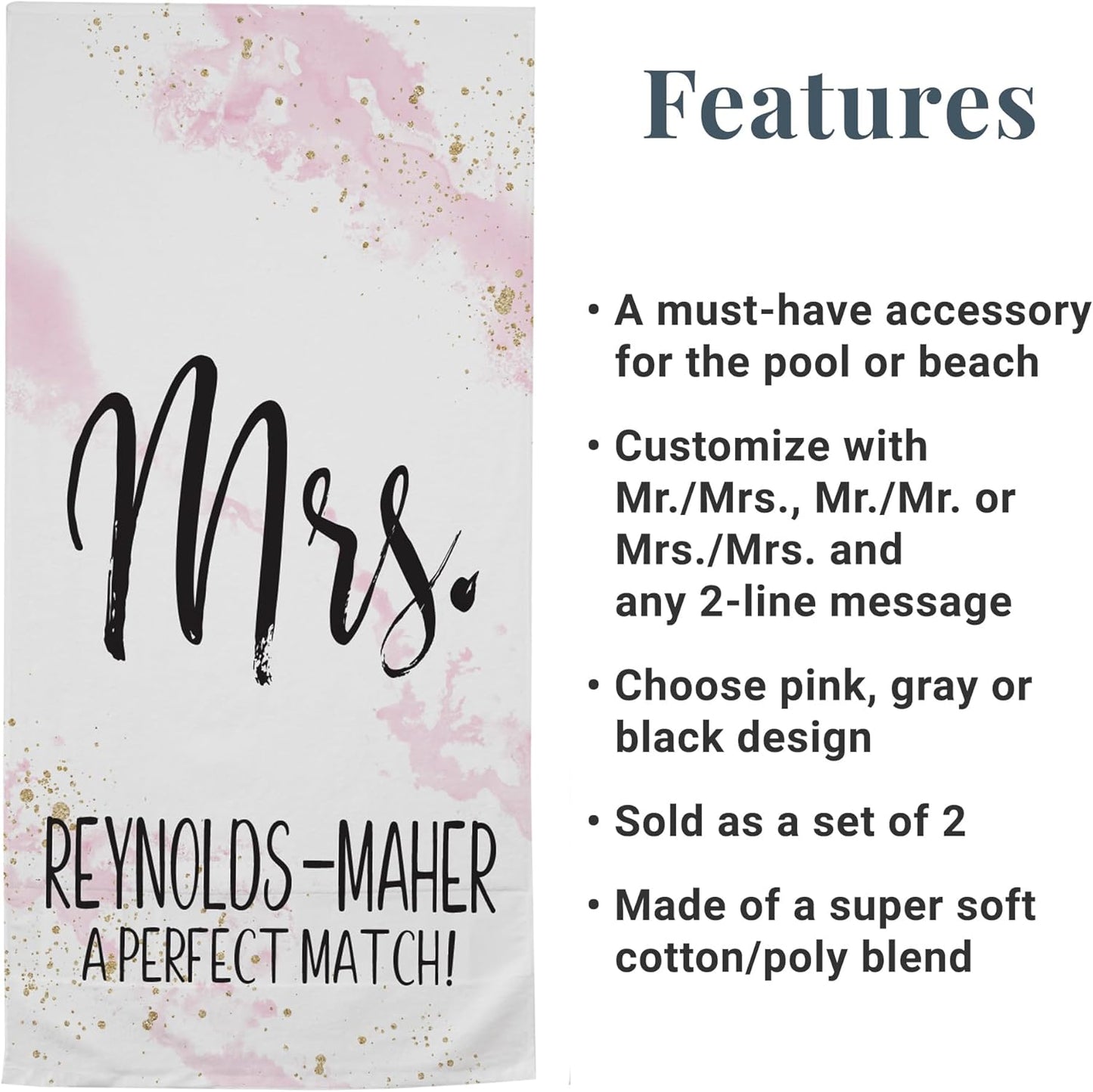 Let's Make Memories Personalized Beach Towel Set - Just Married - for Couples, for Newlyweds - Mr. & Mrs., Mr. & Mr. or Mrs. & Mrs. - Customize Message - Standard Size - Set of 2 - Black