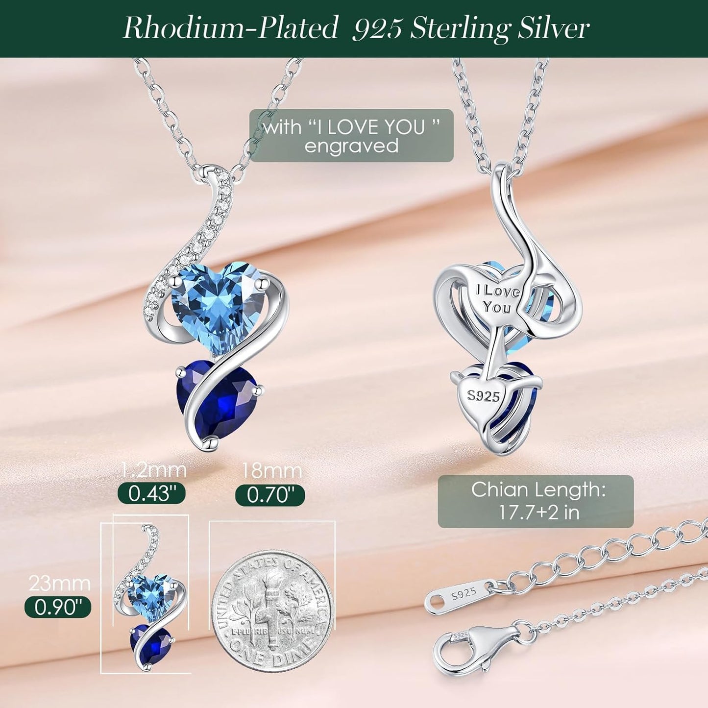 LOUISA SECRET Unique Double Heart Necklace Gifts for Wife Women, 925 Sterling Silver Tiny Birthstone Pendant Jewelry Gift for Her Girlfriend Mom Valentine's Day Anniversary Mother's Day Birthdays & Christmas