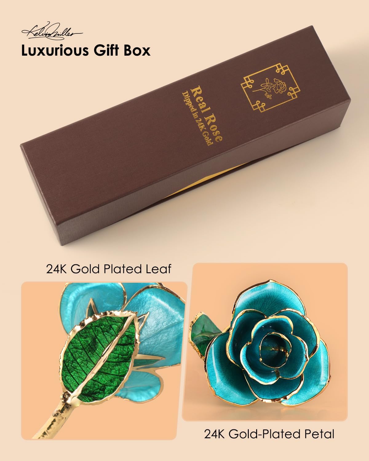 Eco Space 24K Gold Dipped Real Rose – Handcrafted, One of a Kind Gift – Timeless Romantic Present for Birthday, Valentine’s, Mother’s Day, Anniversary (Turquoise Blue)