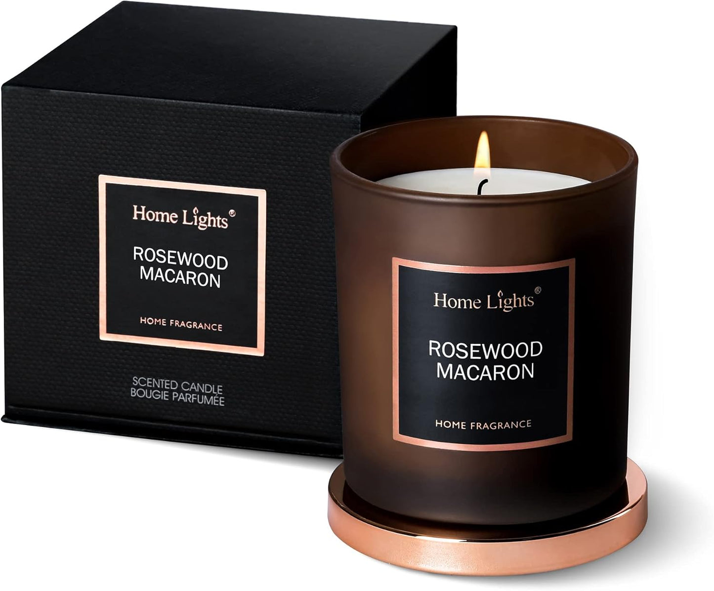HomeLights Luxury Scented Candle, Natural Soy Wax, Home Fragrance Decor Gift, Rosewood Macaron, Medium Jar