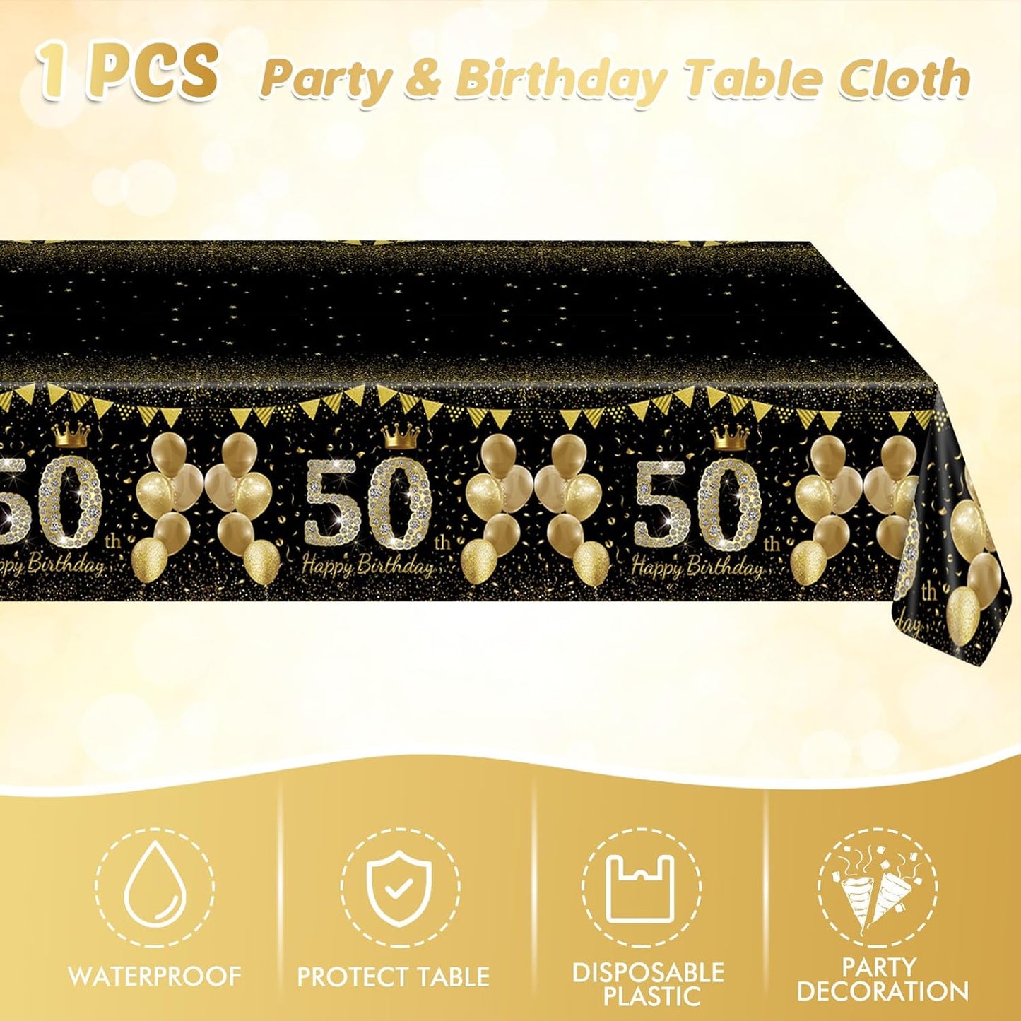 41Pcs 50th Birthday Decorations for Men Women, Black Gold 50 Year Old Birthday Party Supplies Include 20 Plates 20 Napkins and 1 Tablecloth, Black Gold 50 Aged Birth Party Tableware