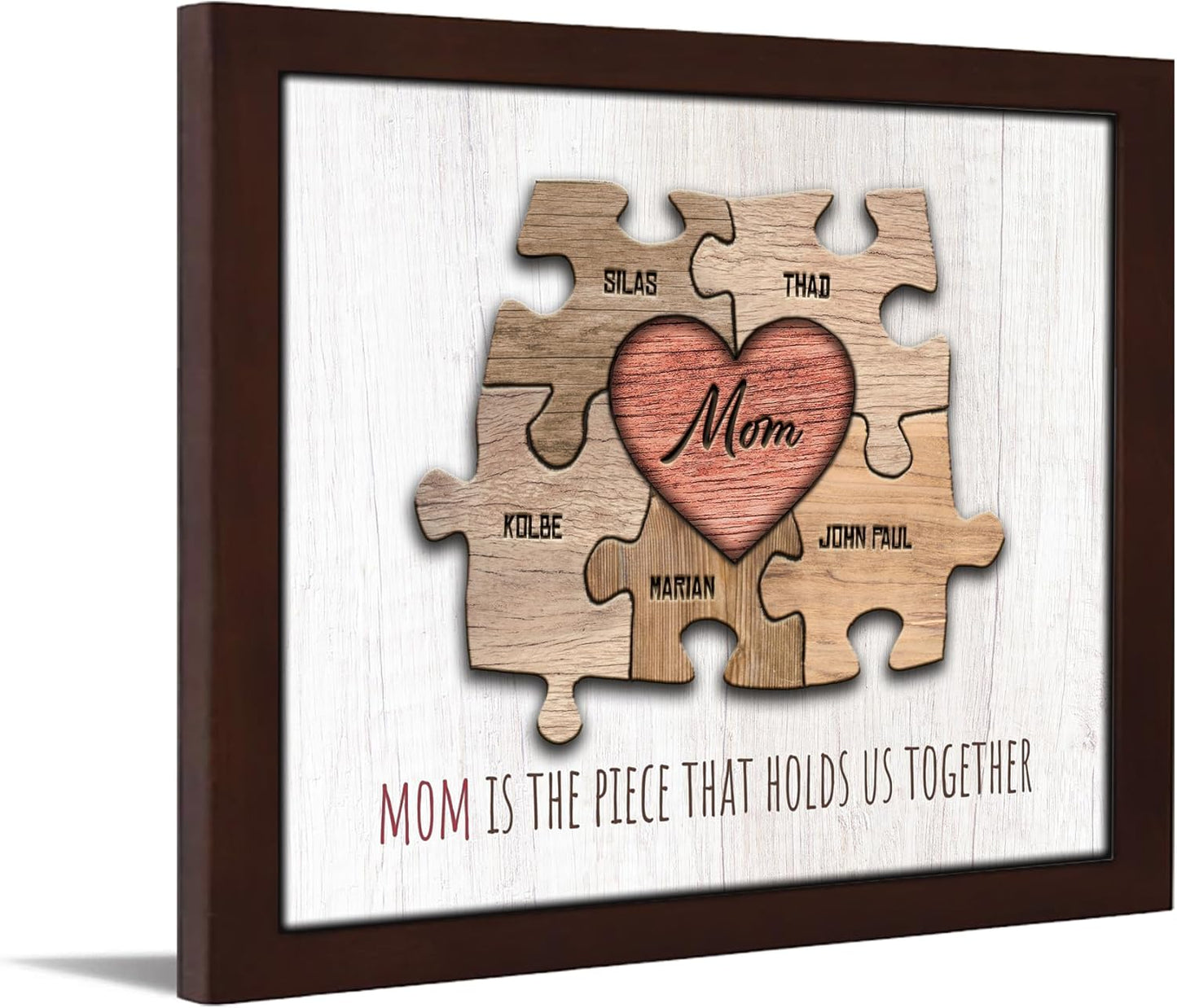 Personal-Prints MOM & Children Personalized HEART Puzzle Wall Art | Unique Customized with up to 8 Names | Mother’s Day, Birthday or Christmas Gift (13"x16" Framed Paper Print, 5 Children)