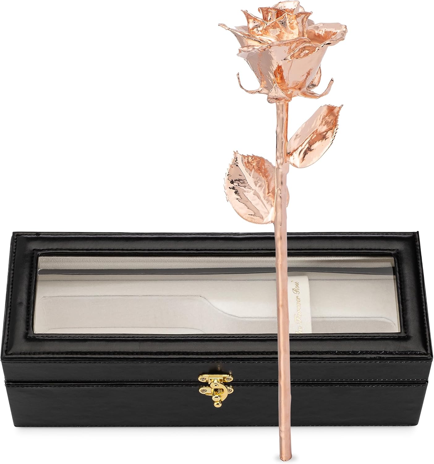 Forever Rose Real Rose Dipped in Rose Gold, Handcrafted Preserved Rose in Luxury Leather Display Case with LED Light, Romantic Gift for Her, Elegant Keepsake for Anniversary, Birthday Special Occasion