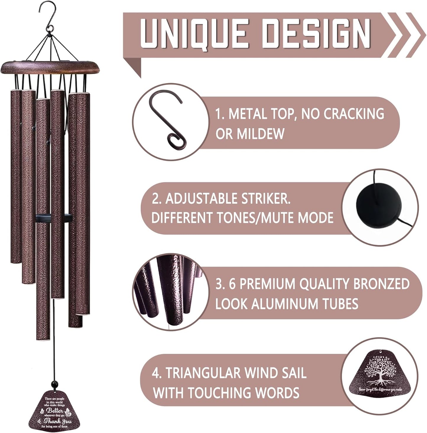 Thank You Gifts for Women Men Wind Chimes 32", Employee Appreciation Gift for Coworkers Colleague Teacher Friend Boss Nurse, Mothers Day Thanksgiving Christmas Retirement Birthday Gift for Women