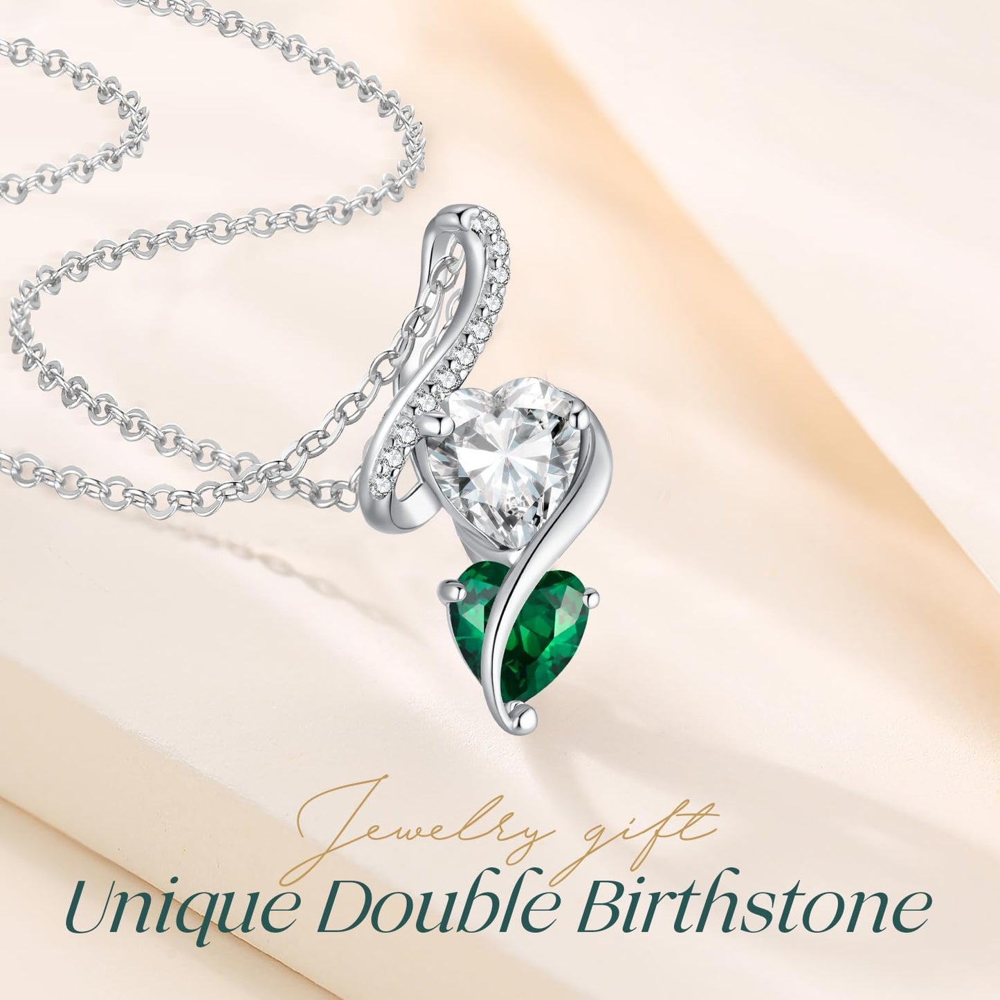 LOUISA SECRET Unique Double Heart Necklace Gifts for Wife Women, 925 Sterling Silver Tiny Birthstone Pendant Jewelry Gift for Her Girlfriend Mom Valentine's Day Anniversary Mother's Day Birthdays & Christmas