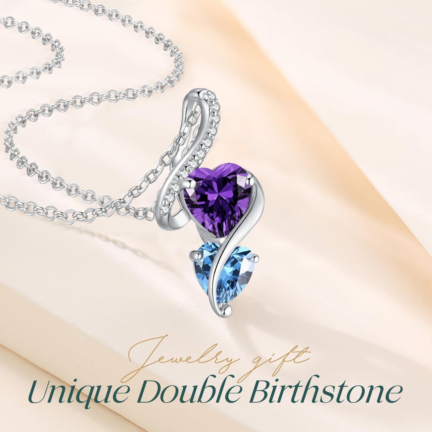 LOUISA SECRET Unique Double Heart Necklace Gifts for Wife Women, 925 Sterling Silver Tiny Birthstone Pendant Jewelry Gift for Her Girlfriend Mom Valentine's Day Anniversary Mother's Day Birthdays & Christmas