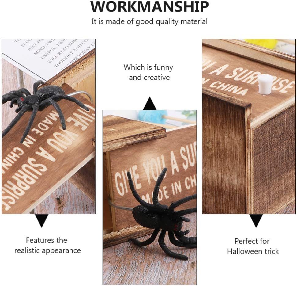 NUOBESTY Spider Prank Toy Box Tricky Spider Box Fake Spider in a Box Funny Wooden Box Toy April Fool Halloween Joke Toys Scare Shocker Surprise Spider Model 2pcs