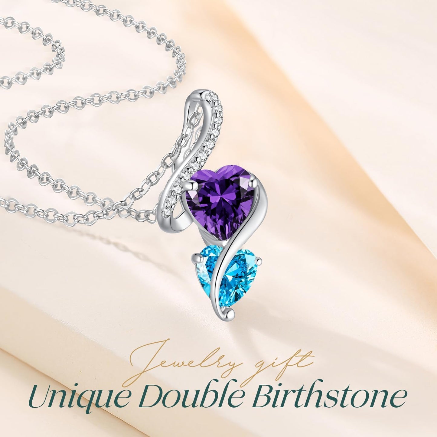 LOUISA SECRET Unique Double Heart Necklace Gifts for Wife Women, 925 Sterling Silver Tiny Birthstone Pendant Jewelry Gift for Her Girlfriend Mom Valentine's Day Anniversary Mother's Day Birthdays & Christmas