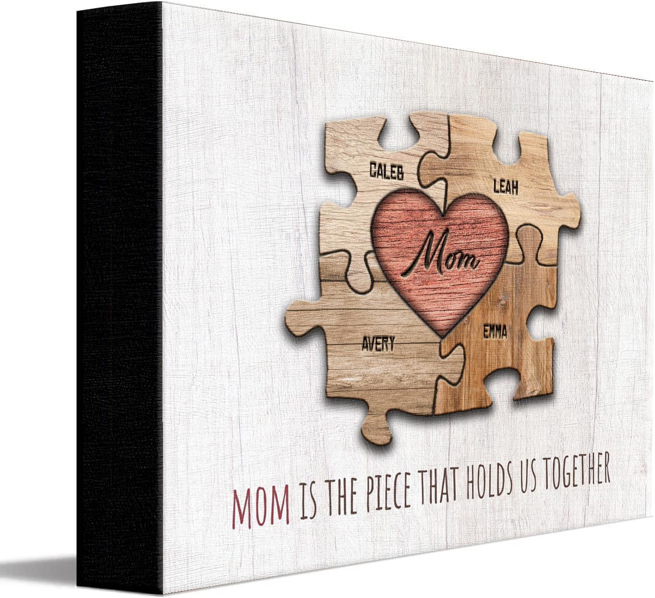 Personal-Prints MOM & Children Personalized HEART Puzzle Wall Art | Unique Customized with up to 8 Names | Mother’s Day, Birthday or Christmas Gift (11"x14" Stretched Canvas, 4 Children)