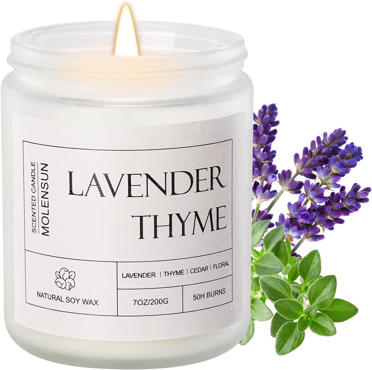 Lavender Thyme Scented Candles, Mother's Day Gifts, Aromatherapy Jar Candle, 7 oz Long Lasting Candles, Soy Wax Candle Gift for Women