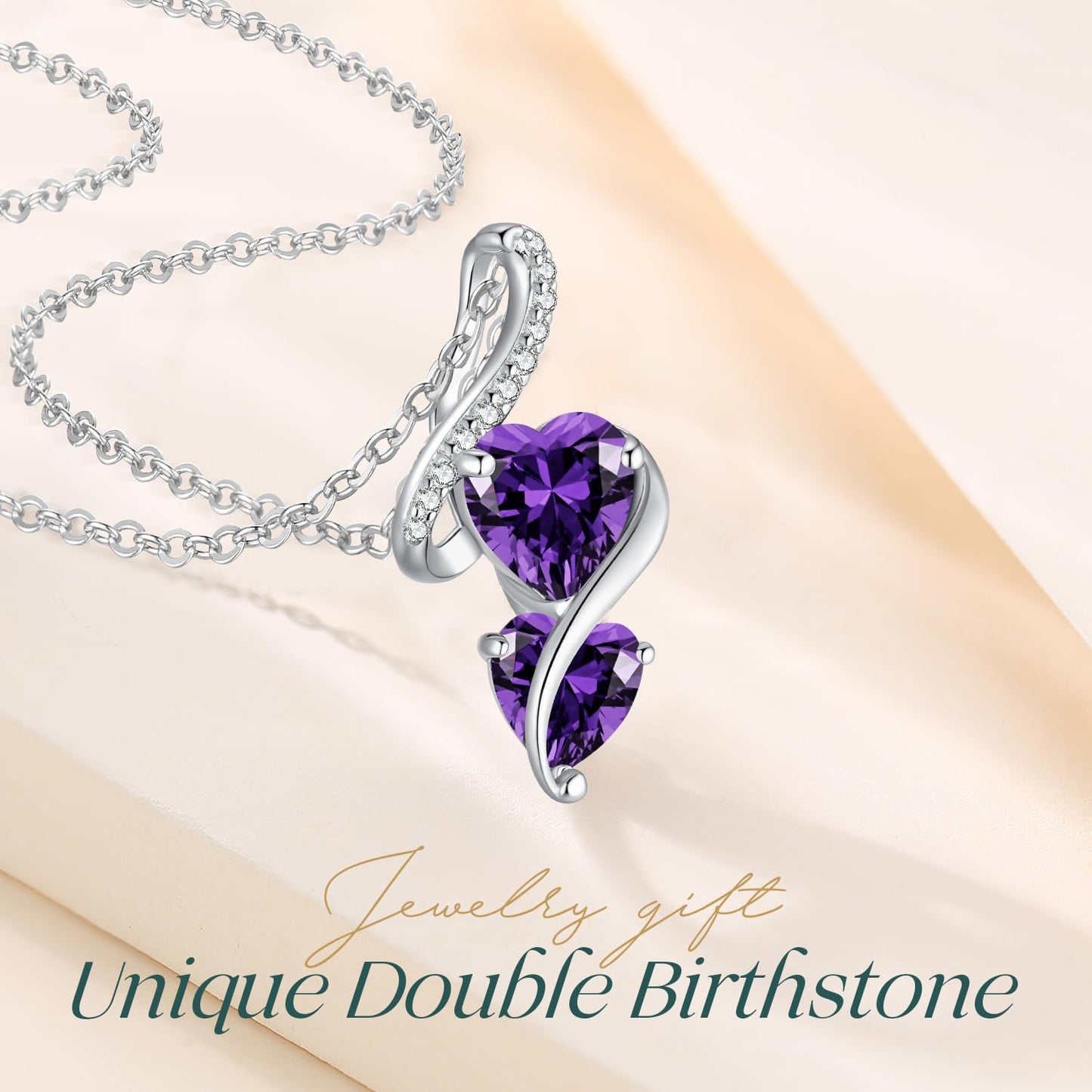 LOUISA SECRET Unique Double Heart Necklace Gifts for Wife Women, 925 Sterling Silver Tiny Birthstone Pendant Jewelry Gift for Her Girlfriend Mom Valentine's Day Anniversary Mother's Day Birthdays & Christmas