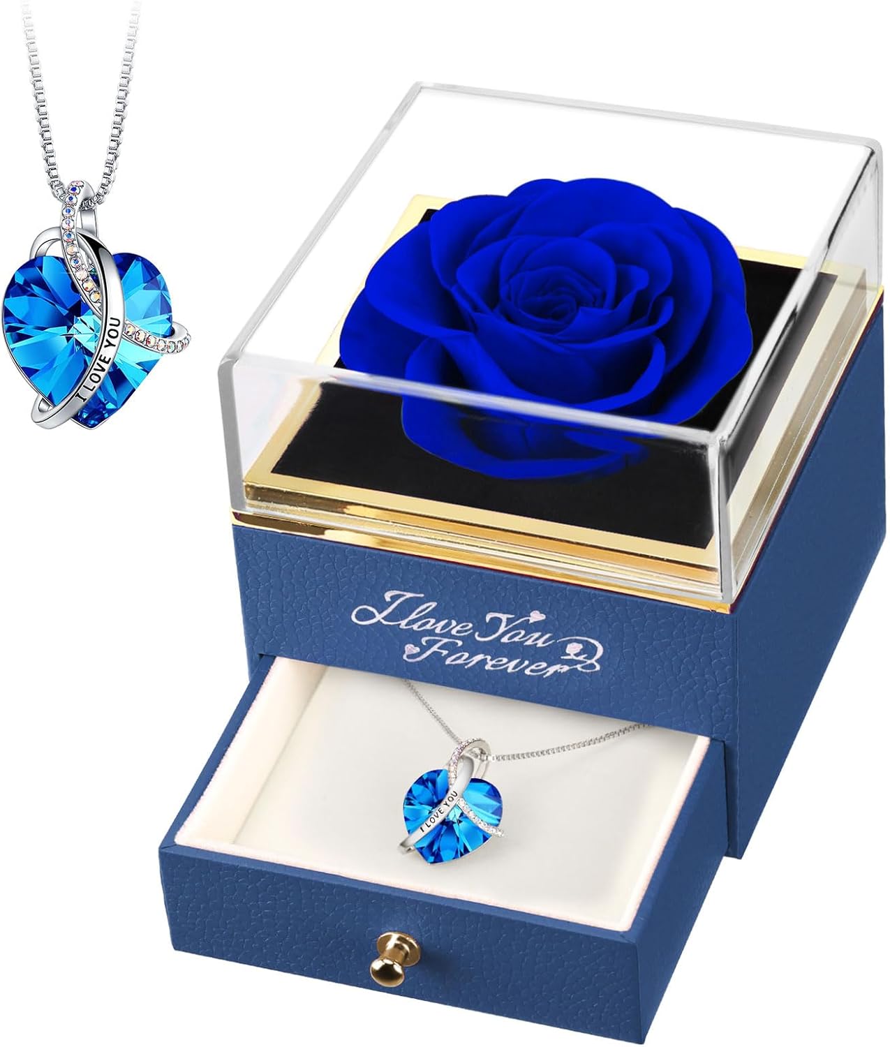 EleShow Preserved Flowers Real Blue Rose Gifts for Mom Grandma Wife Girlfriend on Mothers Day Christmas Anniversary Birthday Gifts for Women I Love You Gifts for