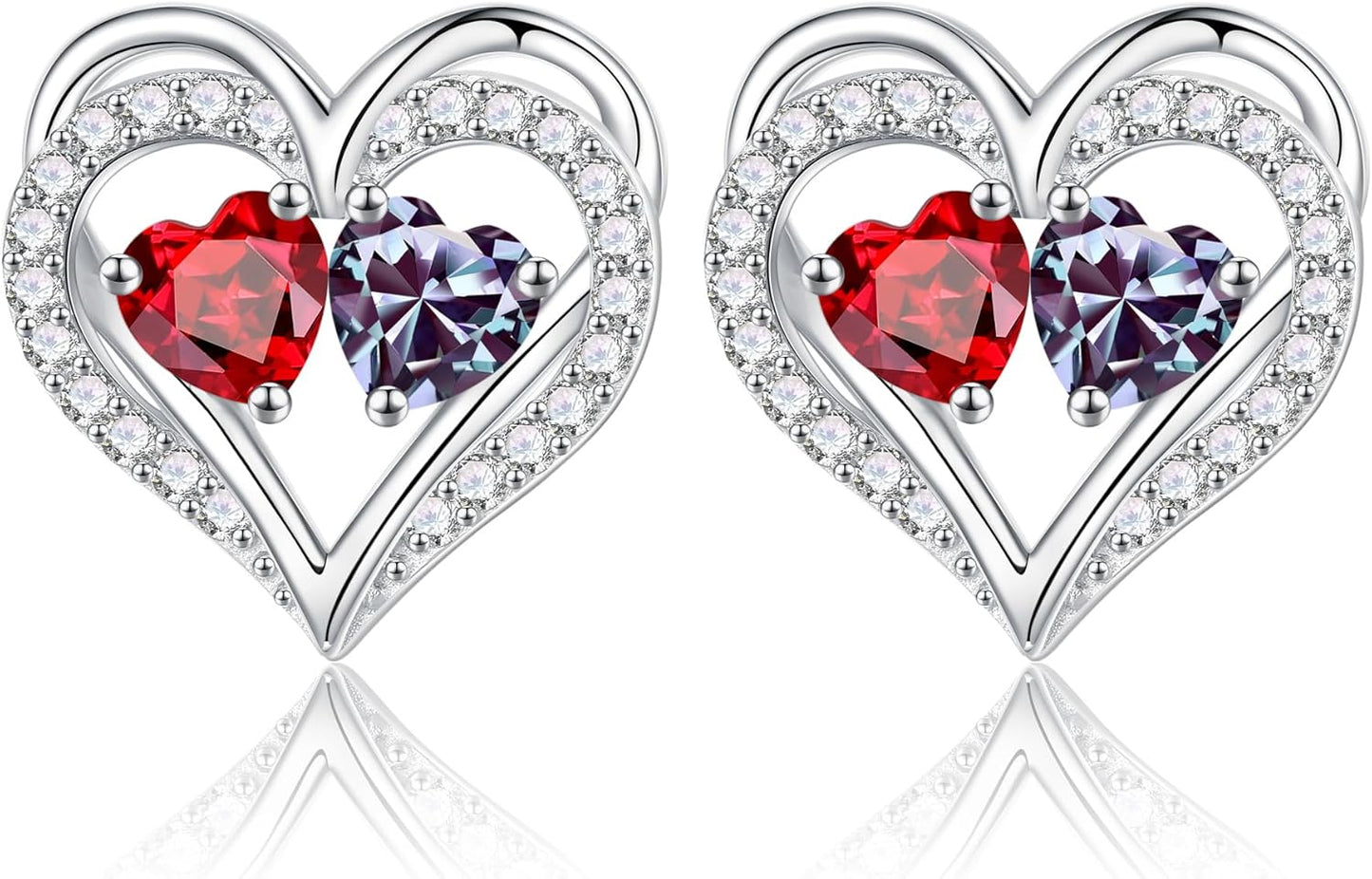 Iefil Birthstone Earrings for Women - 925 Sterling Silver Heart Earrings Anniversary Birthday Gifts for Women Wife Girlfriend Mom