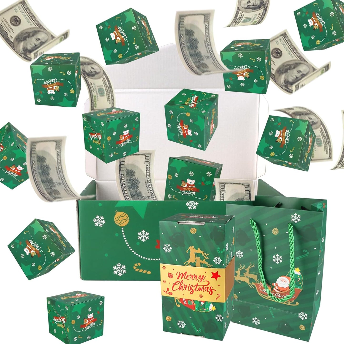 12pcs Surprise Gift Box Explosion, Merry Boxes, Folding Bouncing Envelope (Green)