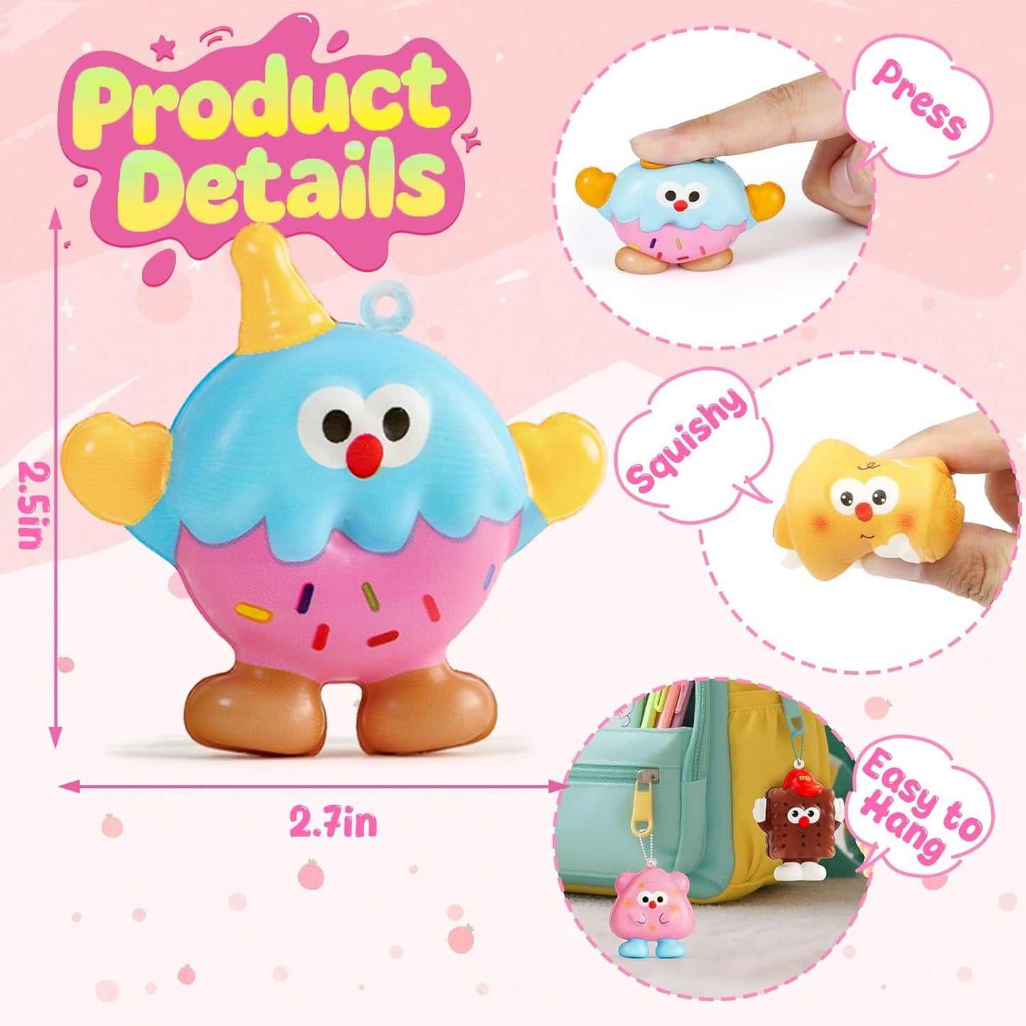 Winrayk Biscuit Squishy Toys Party Favors for Kids, 24Pcs Mochi Squishy Fidget Toys Bulk, Kawaii Stress Relief Birthday Goodie Bag Stuffer Boy Girls Pinata Filler Classroom Prize Easter Basket Stuffer