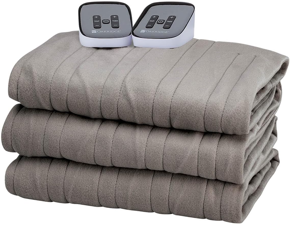 OakRidge Digital Comfort Fleece Heated Queen Blanket - Grey, 100% Polyester, Machine Washable, Oeko-TEX Certified, Perfect for Warm Nights, Controlled Heat Settings