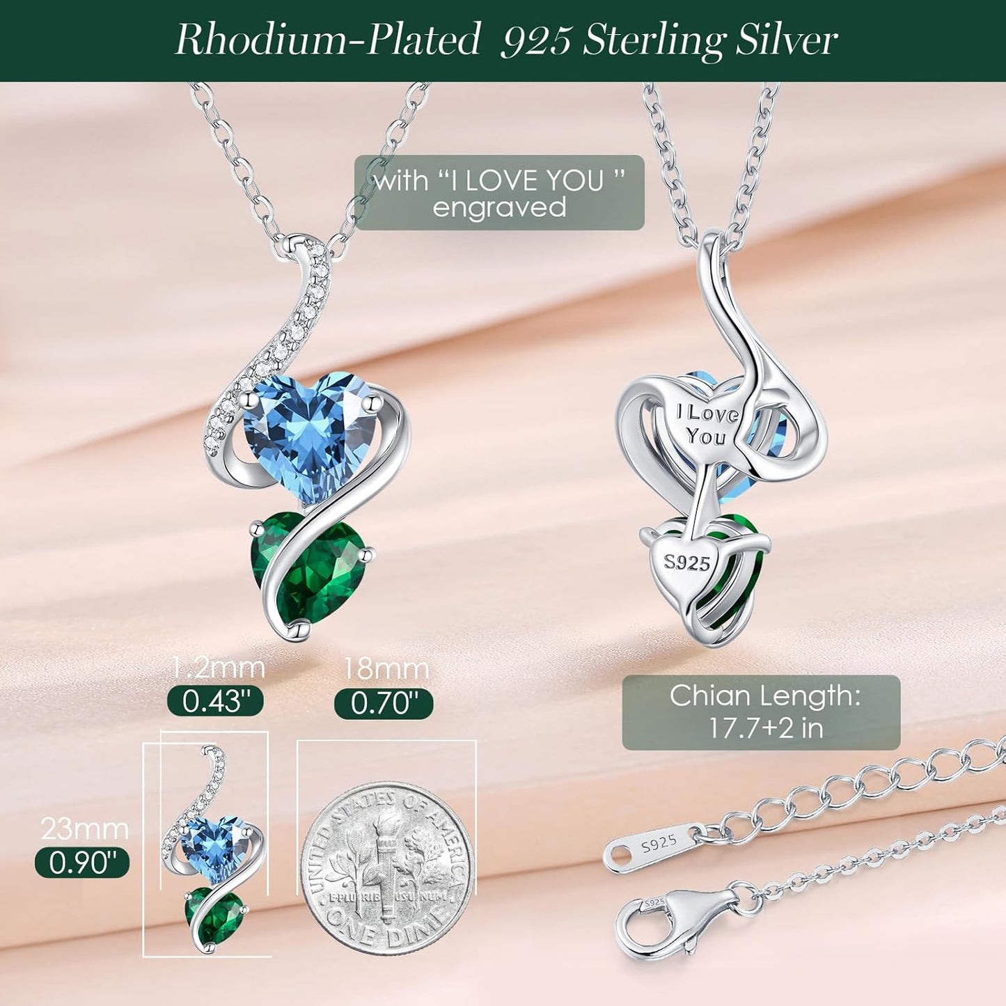 LOUISA SECRET Unique Double Heart Necklace Gifts for Wife Women, 925 Sterling Silver Tiny Birthstone Pendant Jewelry Gift for Her Girlfriend Mom Valentine's Day Anniversary Mother's Day Birthdays & Christmas