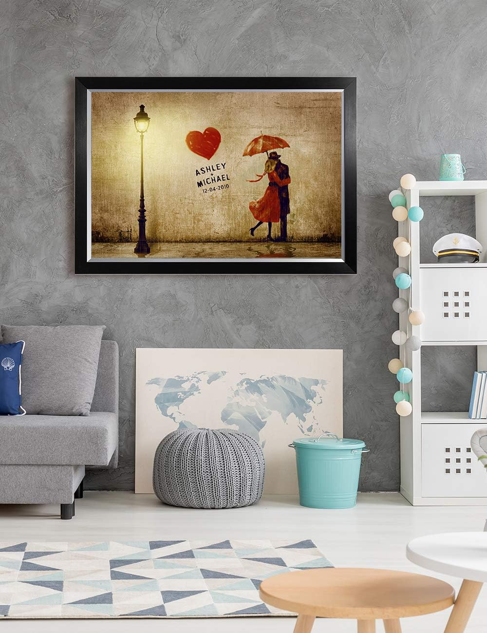 IPIC - Our First Kiss Personalized Framed Artwork for Romantic Anniversary and Wedding gifts; Picture size: 30x20, Framed Size: 33x23