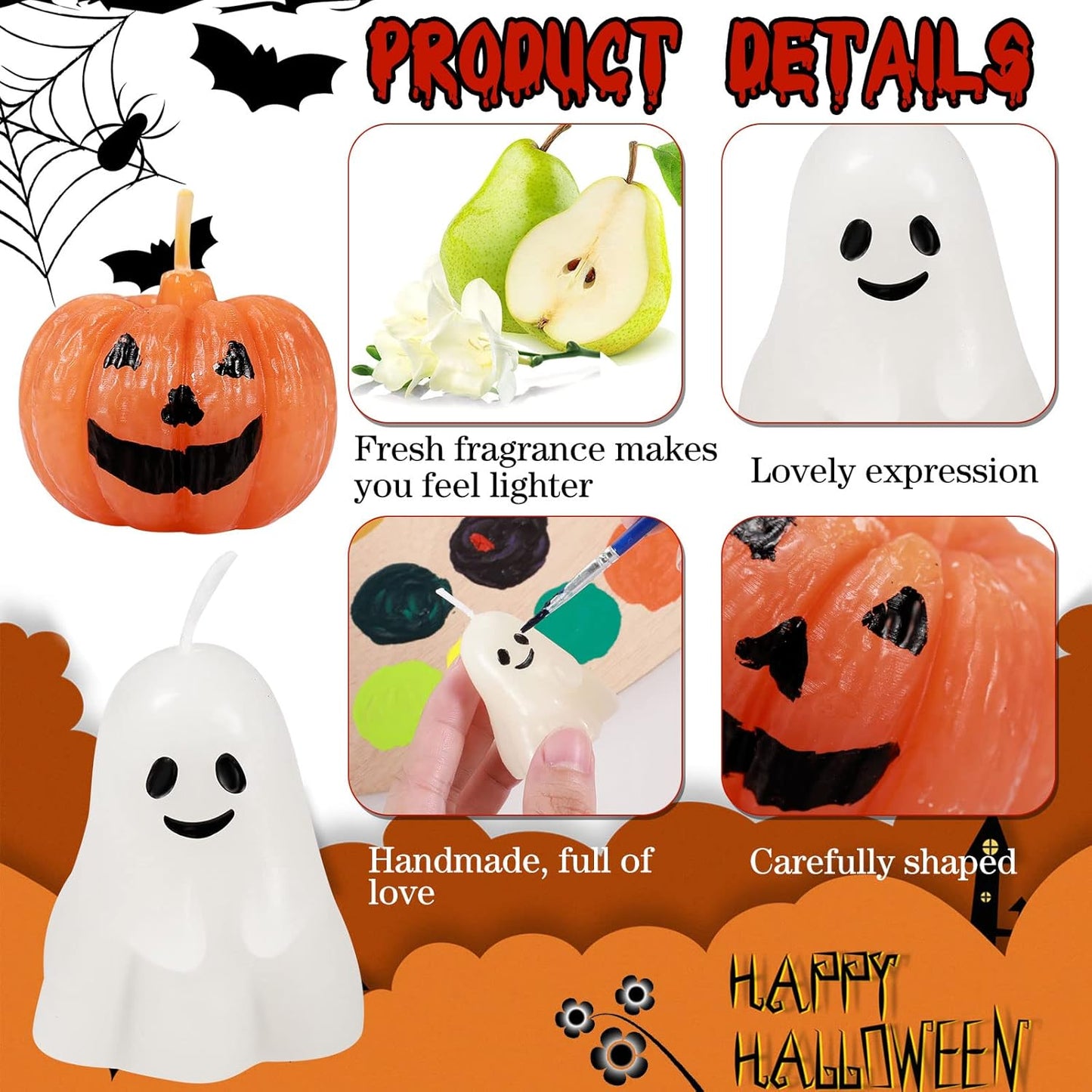 Nuanchu 12 Pcs Halloween Ghost Pumpkin Candle Fun Scented Thanksgiving Halloween Handmade Wax Fall Candles and Pumpkin Decor for Home(White, Orange,Ghost, Pumpkin)