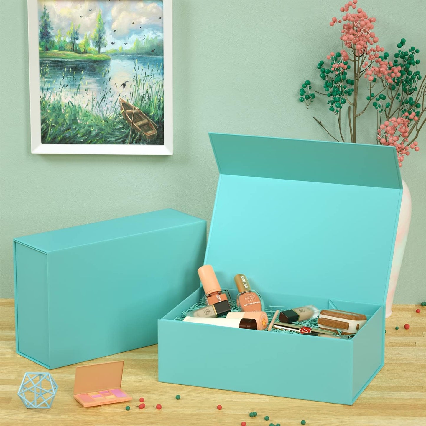 Turquoise Gift Box, 12x6x4'' Gift boxes for Presents with Lids Magnetic Closure Rectangle Collapsible for Bridesmaid Proposal Box, Wedding, Christmas, Halloween, Birthday Gift Packging