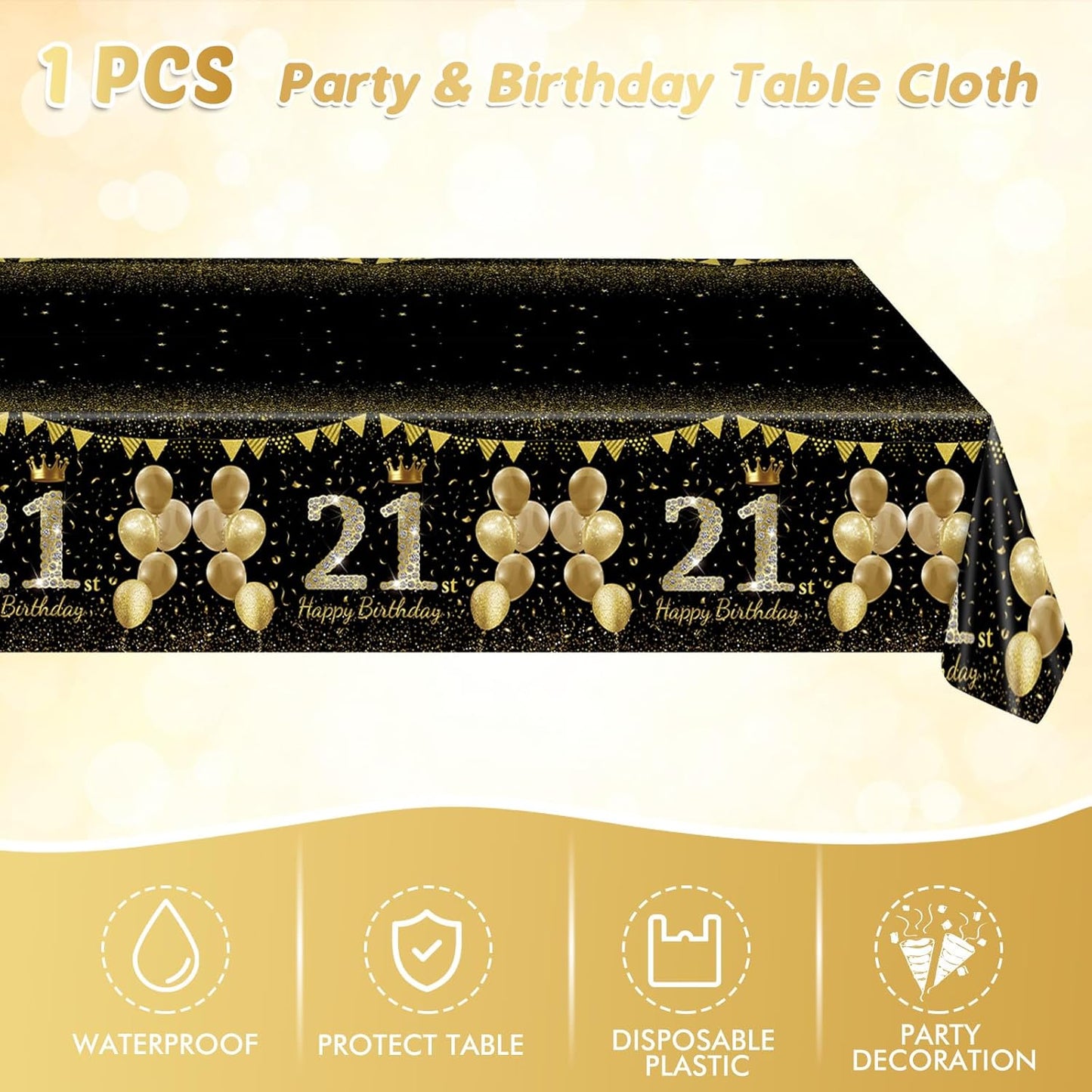 41Pcs 21st Birthday Decorations for Boy Girls, Black Gold 21 Year Old Happpy Birthday Girl Decorations include Plates Napkins Tablecloth for Official Teenager 21st Birth Party