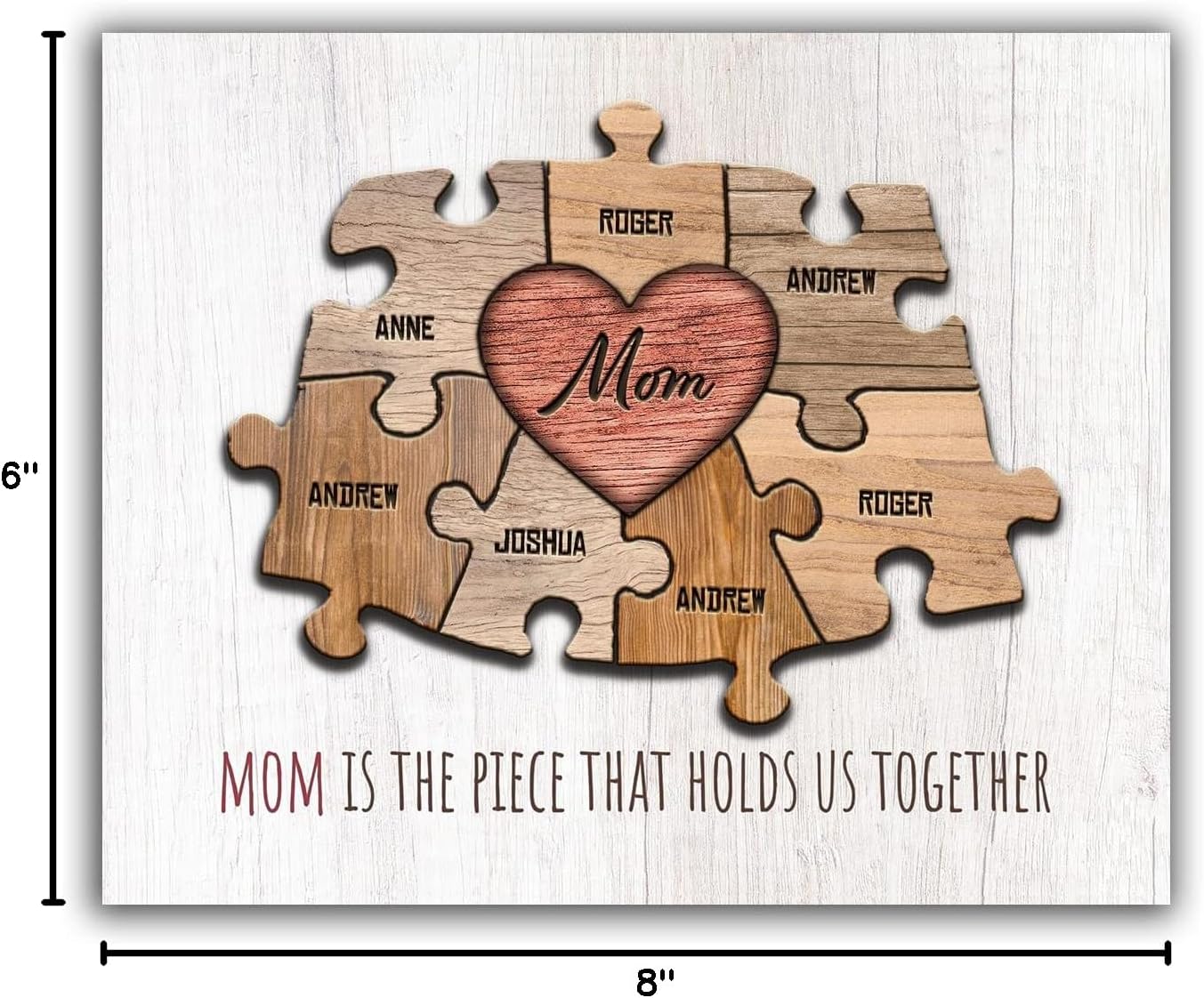Personal-Prints MOM & Children Personalized HEART Puzzle Wall Art | Unique Customized with up to 8 Names | Mother’s Day, Birthday or Christmas Gift (8"x10" Easel Backed Canvas, 7 Children)