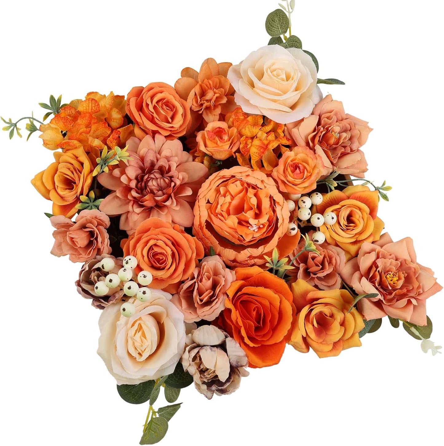 DEEMEI Roses Artificial Fall Flowers Burnt Orange Combo Box Set Faux Flowers Silk Mix Peony Fake Flowers with Stems for DIY Bridal Wedding Bouquets Centerpieces Baby Shower Party Home Decorations