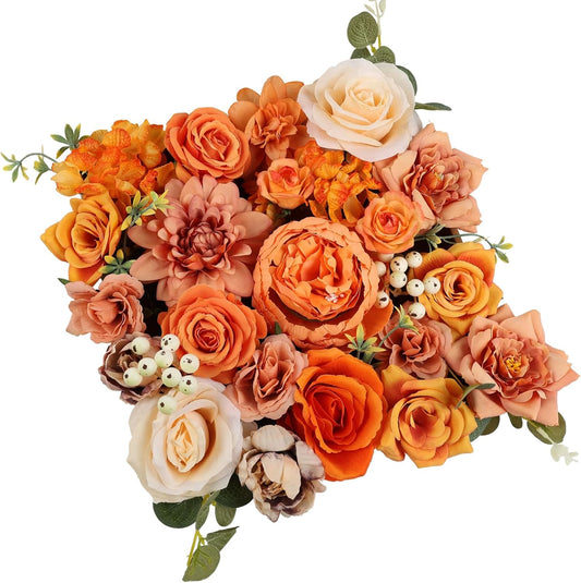 DEEMEI Roses Artificial Fall Flowers Burnt Orange Combo Box Set Faux Flowers Silk Mix Peony Fake Flowers with Stems for DIY Bridal Wedding Bouquets Centerpieces Baby Shower Party Home Decorations
