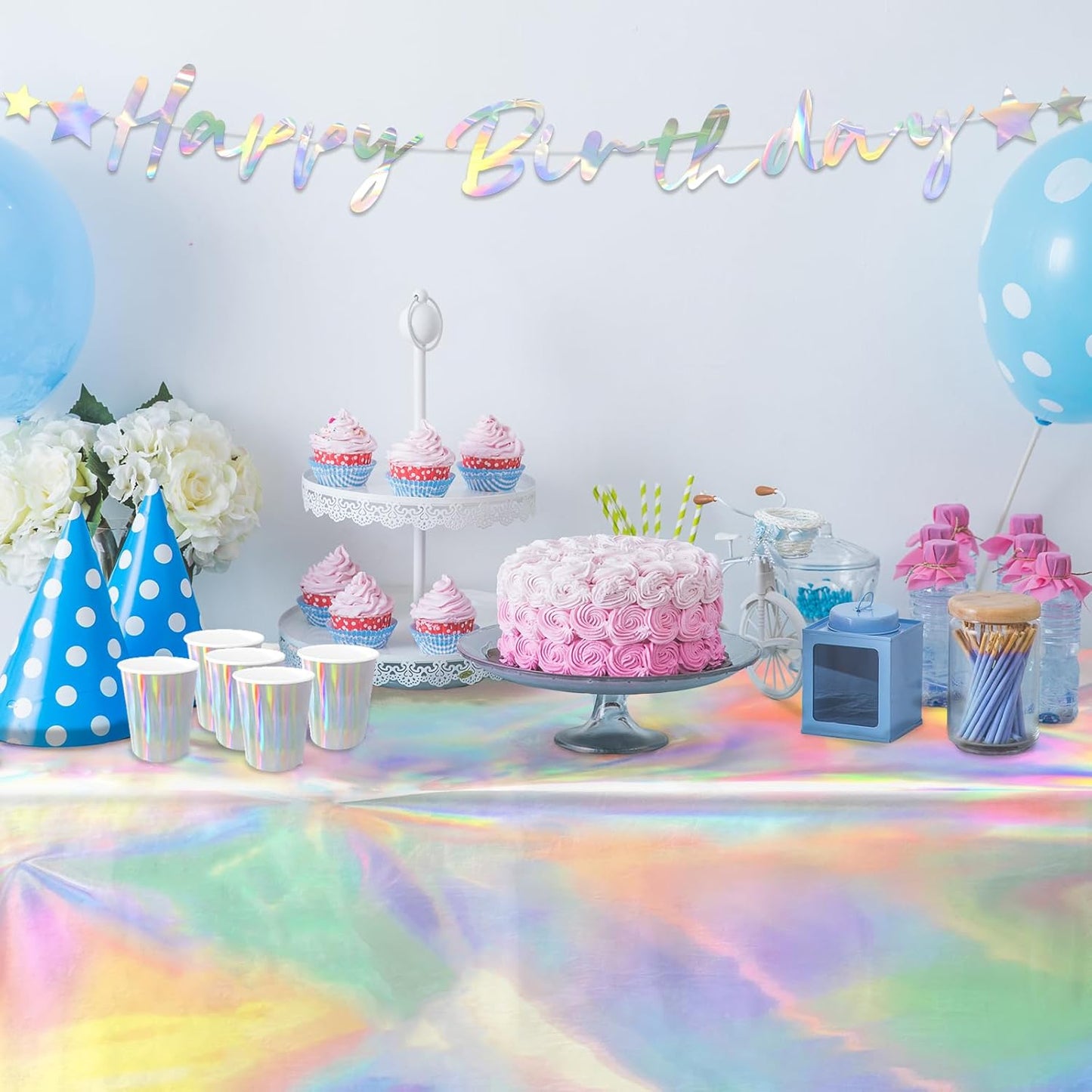 Iridescent Party Supplies - Disposable Paper Plates, Cups, Napkins, Tablecloth & Banner - Ideal for Mermaid Themed Events & Birthday or Wedding Party Decoration - Serves 25