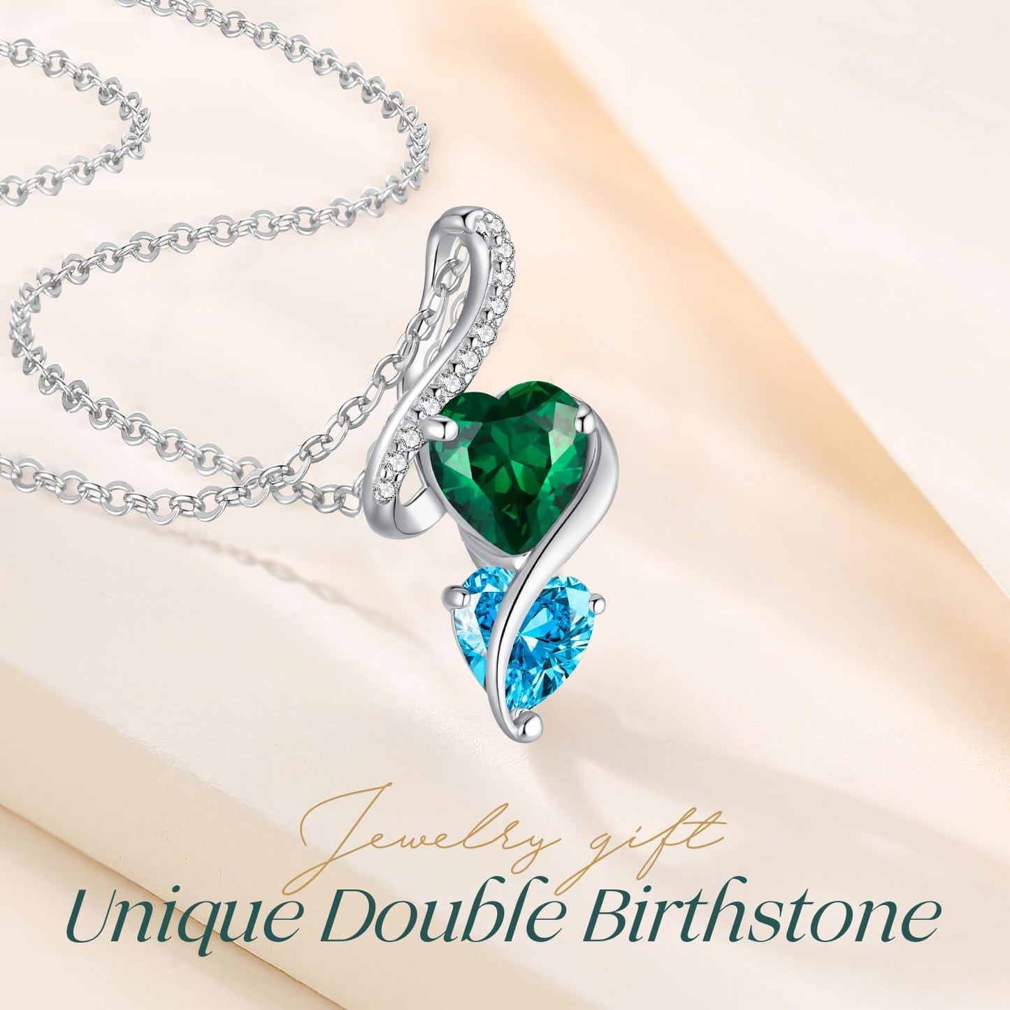 LOUISA SECRET Unique Double Heart Necklace Gifts for Wife Women, 925 Sterling Silver Tiny Birthstone Pendant Jewelry Gift for Her Girlfriend Mom Valentine's Day Anniversary Mother's Day Birthdays & Christmas