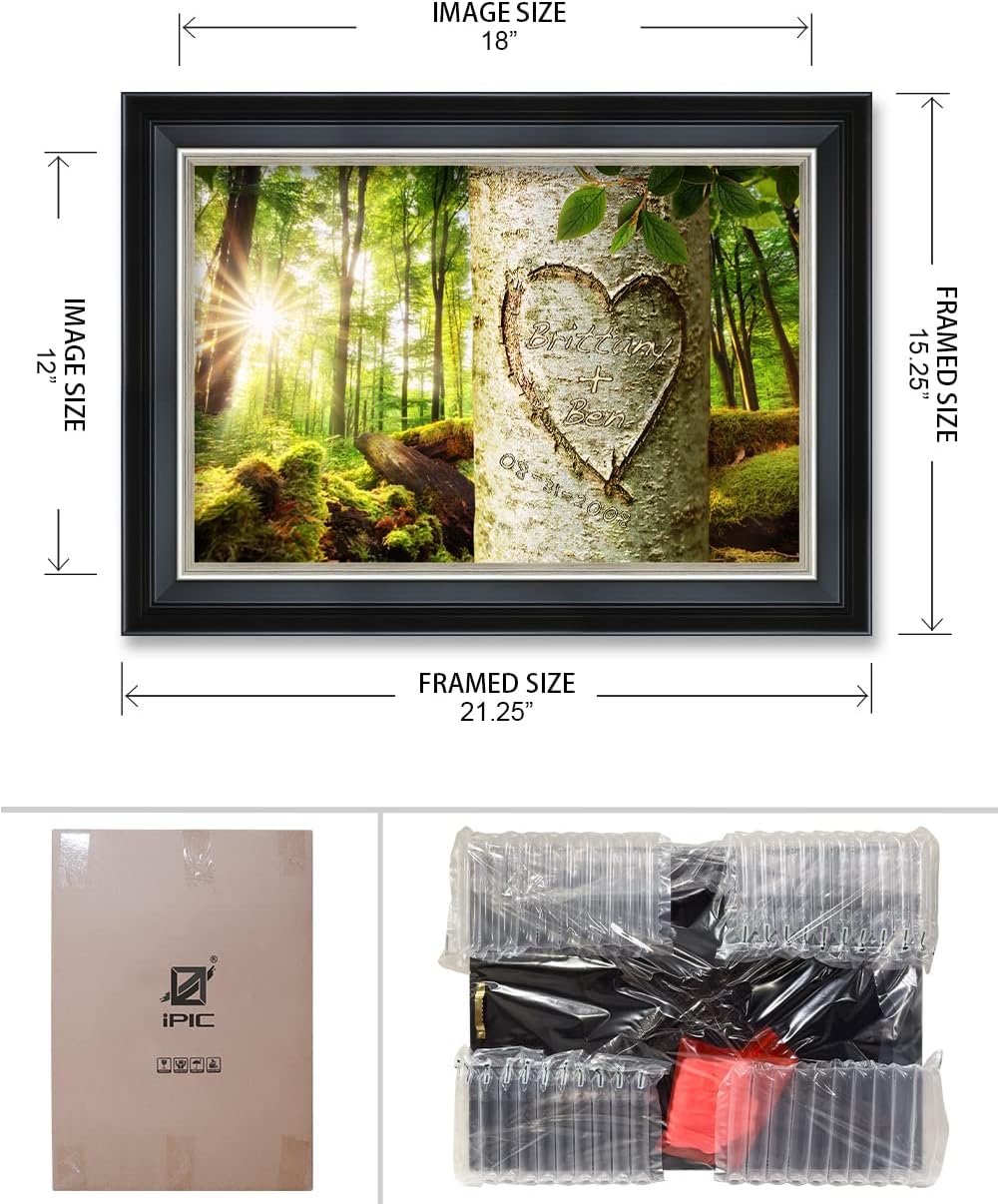 IPIC - Love Evergreen, Personalized Framed Wall Art with Names and Date on, Giclee Prints with Solid Wood Frame, Customized Gift and Memorial Gifts for Wedding Anniversary.