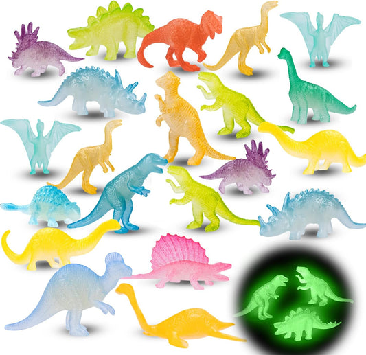 48Pcs Glow in Dark Mini Dinosaur Figures Birthday Party Favors Supplies Dino Cupcake Toppers Pinata Goodie Bags Stuffers Classroom Prizes Carnival Treasure Box Trinkets Bulk Toy Kids Goody Treat Gifts