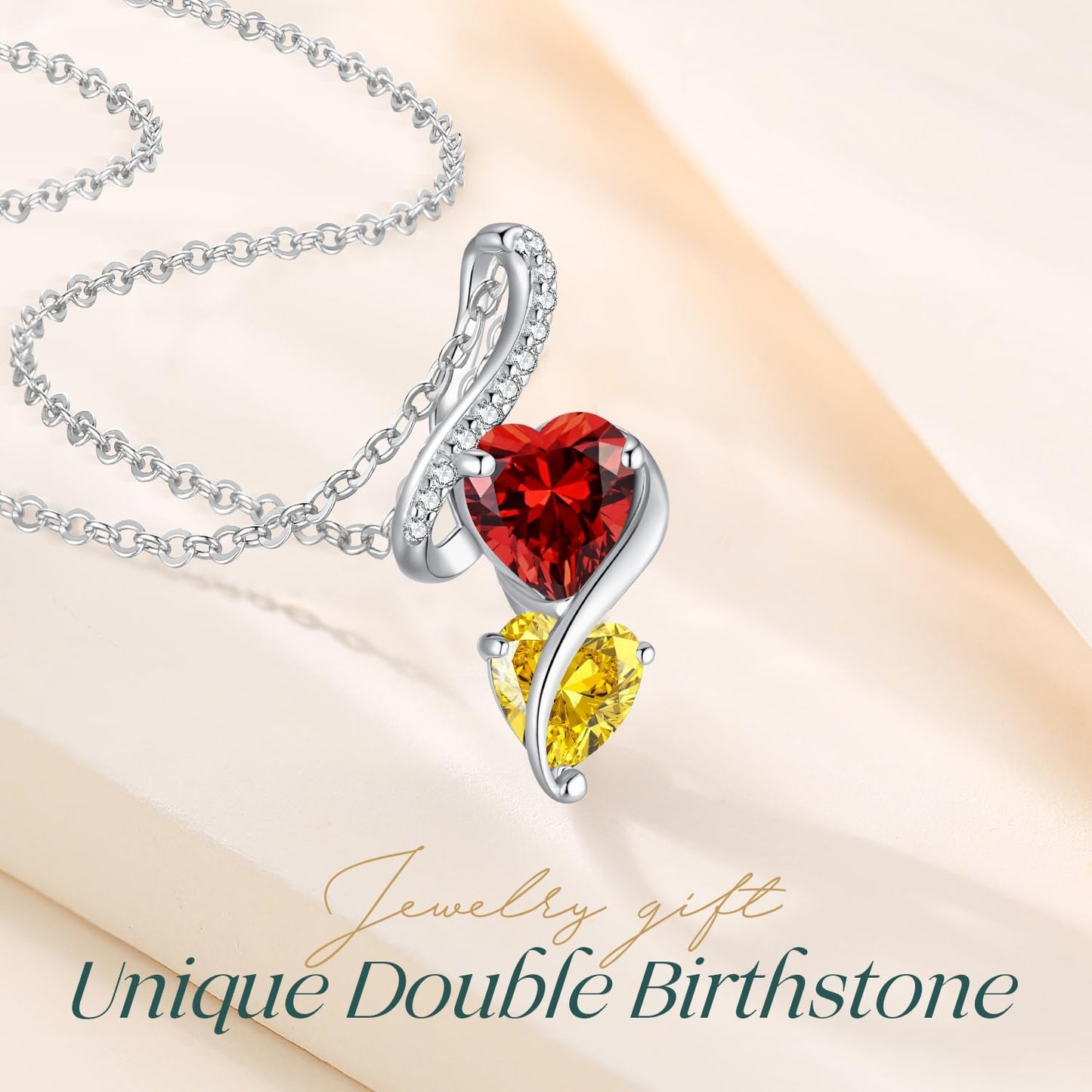 LOUISA SECRET Unique Double Heart Necklace Gifts for Wife Women, 925 Sterling Silver Tiny Birthstone Pendant Jewelry Gift for Her Girlfriend Mom Valentine's Day Anniversary Mother's Day Birthdays & Christmas