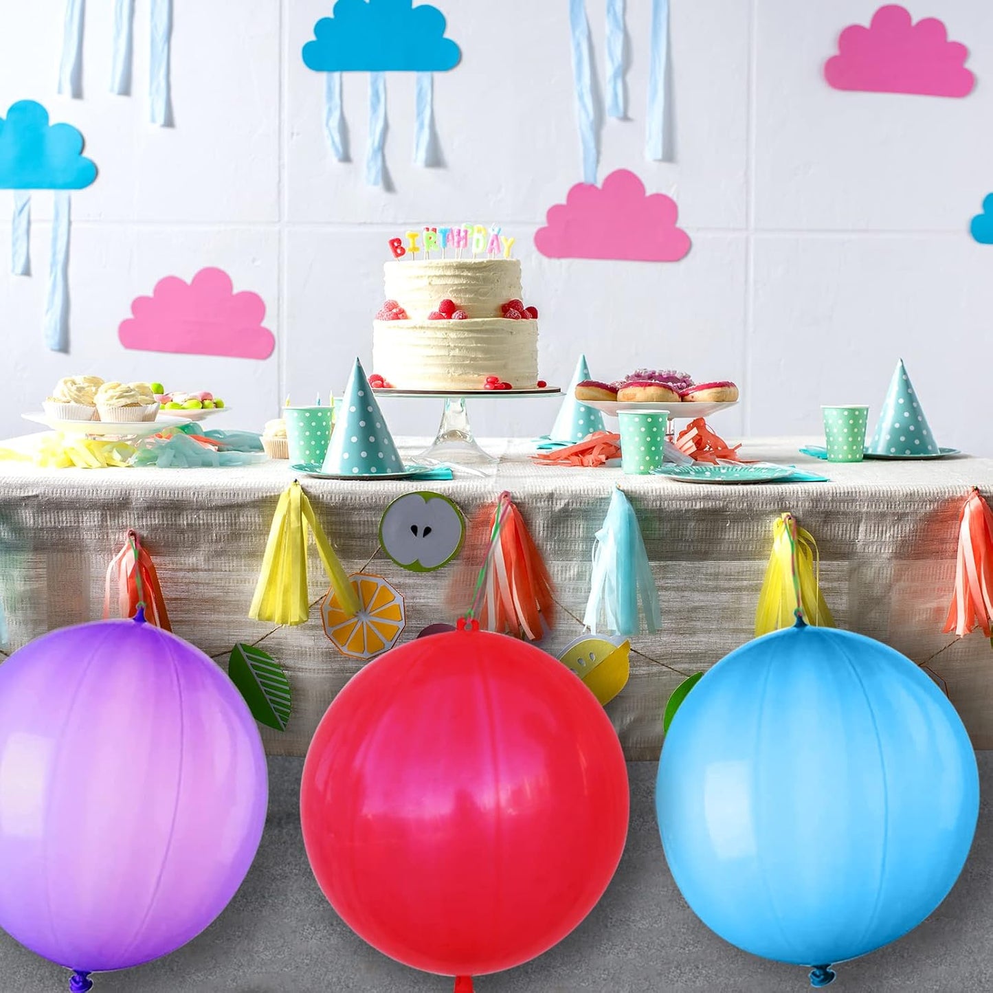 30Pcs Punch Balloons, Thickened Neon Punching Balloon Heavy Duty Party Favors for Kids with Rubber Band Handle, Bouncy Balls for Birthday Weddings Goodie Bag Stuffer Supply