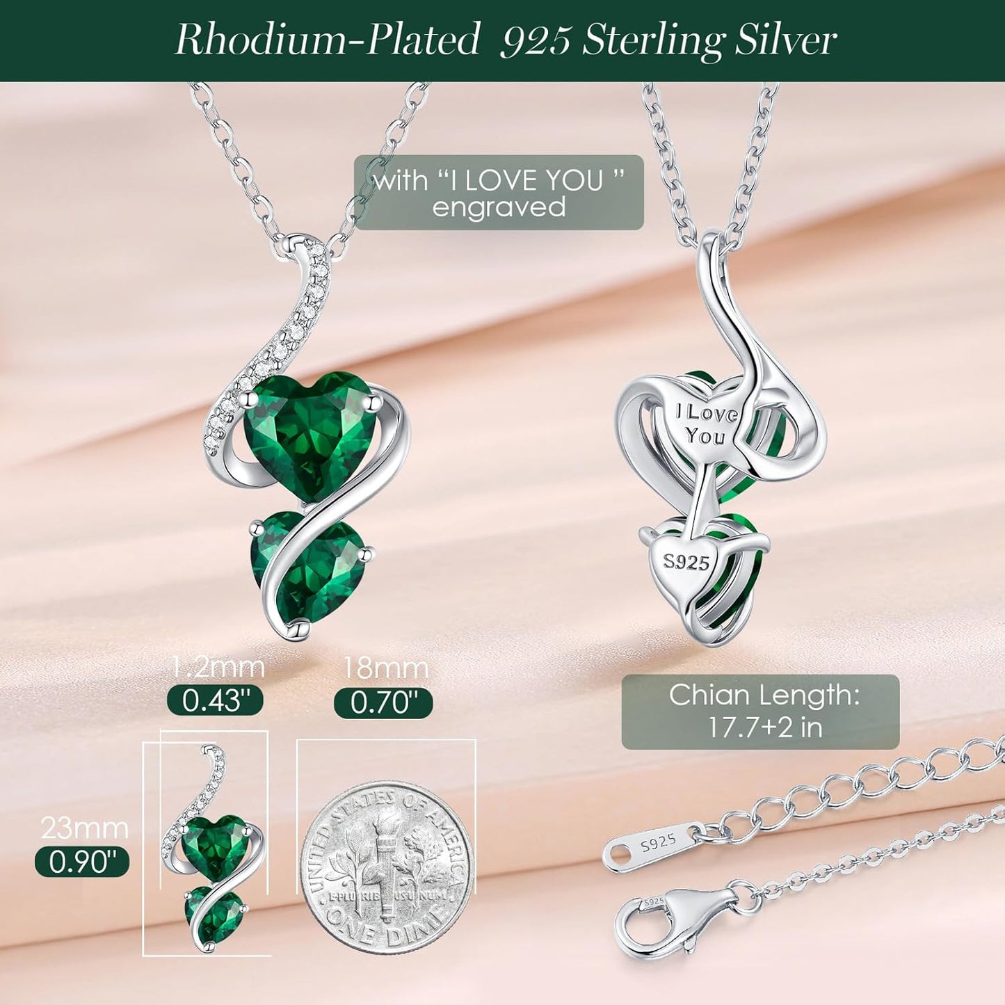 LOUISA SECRET Unique Double Heart Necklace Gifts for Wife Women, 925 Sterling Silver Tiny Birthstone Pendant Jewelry Gift for Her Girlfriend Mom Valentine's Day Anniversary Mother's Day Birthdays & Christmas