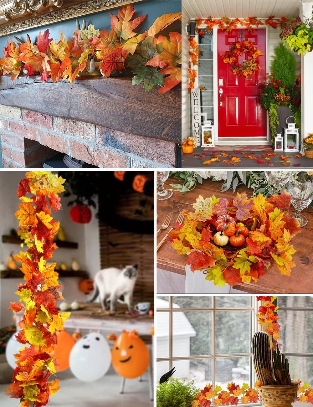 wohohoho 6 Packs Fall Garland Maple Leaf, 5.9Ft/Pieces Fall Leaves Garland 7 Maple Leaves Hanging Vines for Autumn Decor Halloween Thanksgiving Christmas Indoor Outdoor Decorations