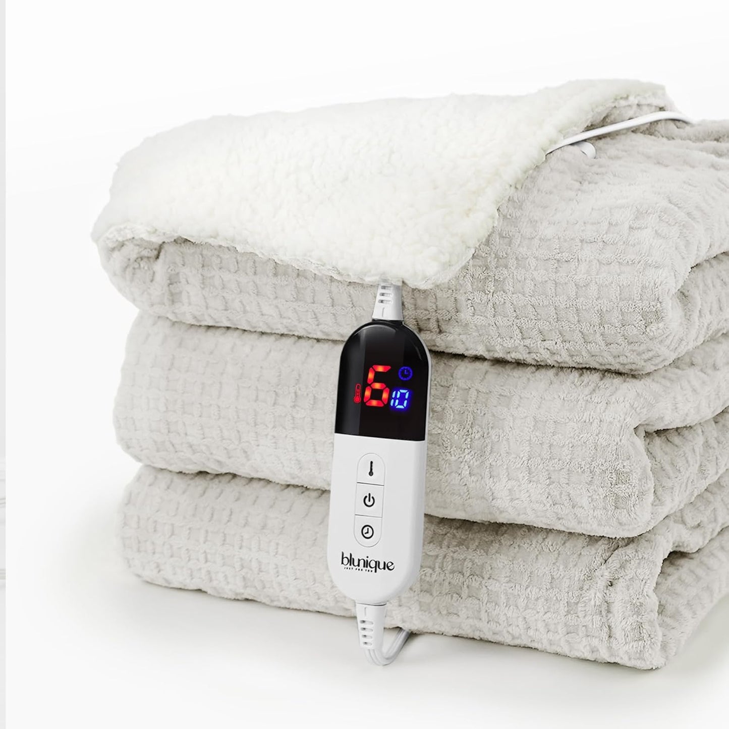 Heated Blanket Electric Blanket Twin Waffle, 62x84 Inches Sherpa Fleece Fast Heating Blanket 6 Heating Levels & 10 Hours Auto Off ETL Certification,Beige Twin